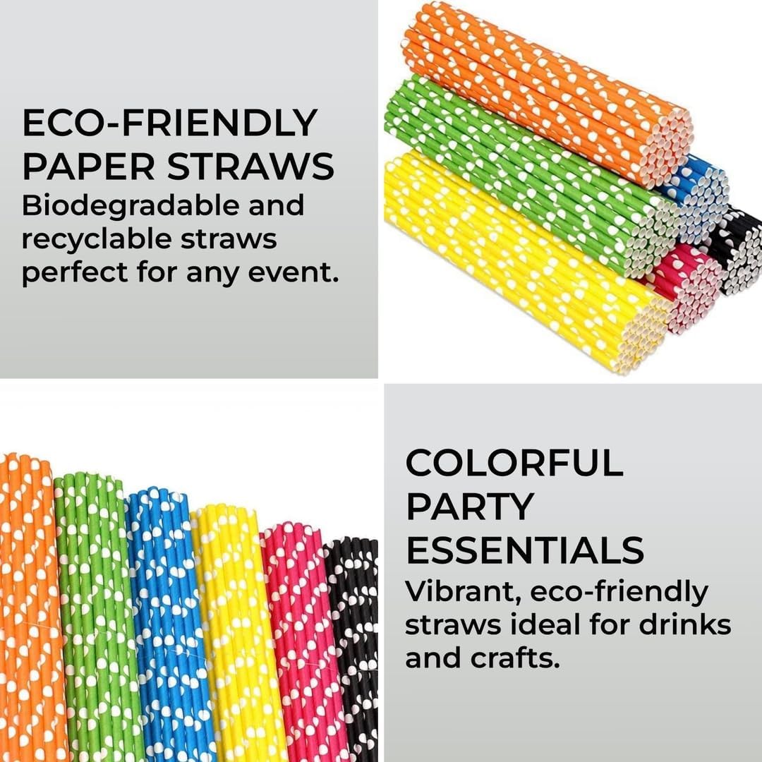 Biodegradable Paper Straws for Drinking - 120pcs - Recyclable Multi Colored Party Straw Set