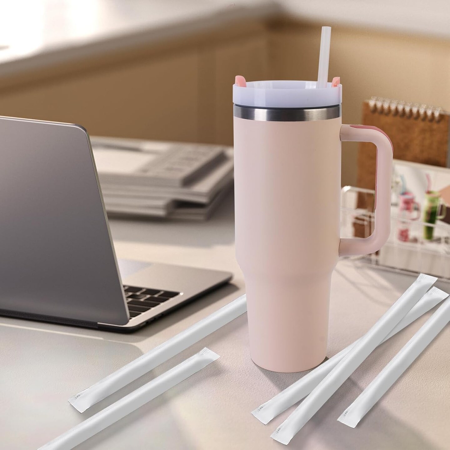 50PCS Disposable Straws for 40 OZ Tumbler, Extra Long Straws Disposable for Stanley Cup 30 Oz 40 Oz Tumbler, Individually Wrapped