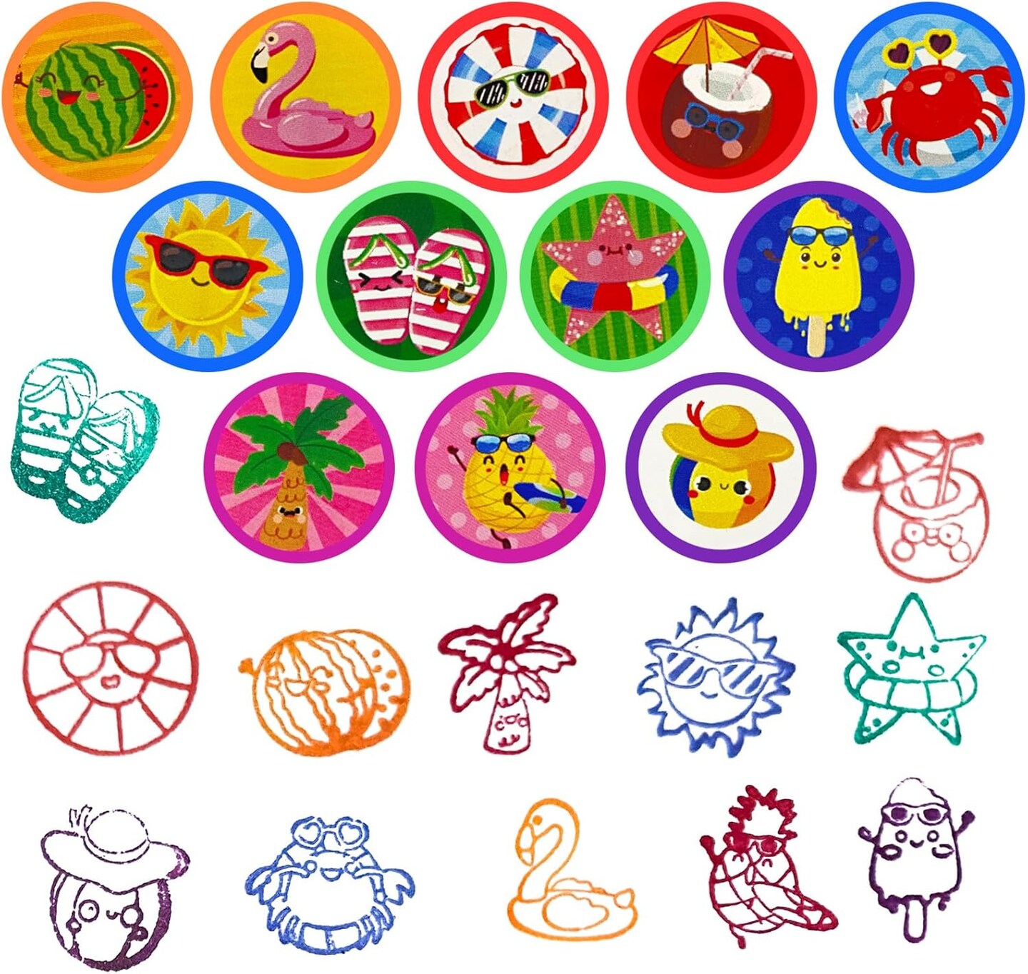 24 PCS Summer Beach Party Stampers&#xFF0C;Flamingo Pineapple Pool Party Favors for Kids, Hawaiian Luau Supplies, Classroom Rewards, Carnival Prizes, Goodie Bag Pinata Fillers