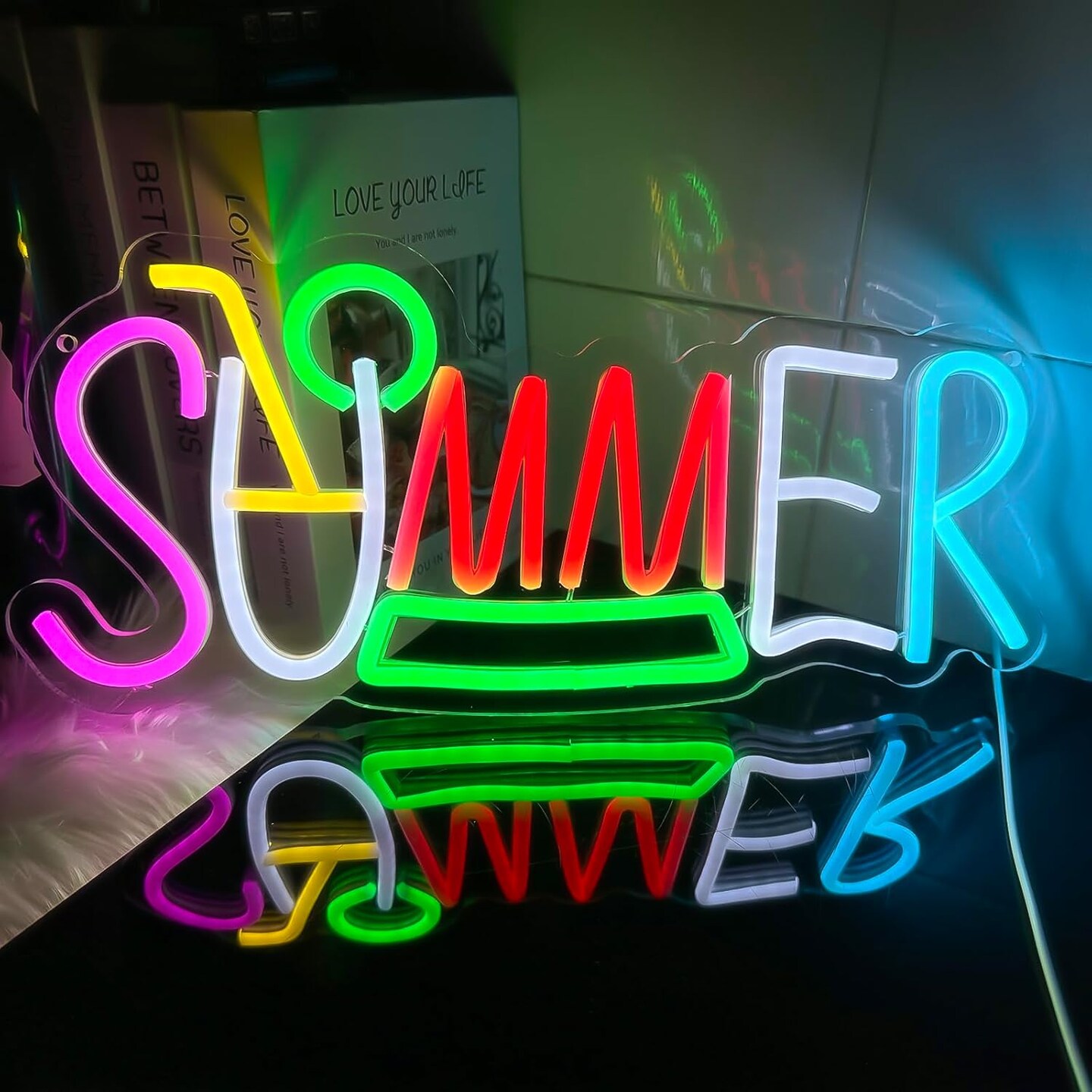Summer Neon Surf Wave Sign &#x2013; USB Powered Tropical LED Wall Decor for Bar, Game Room &#x26; Living Room