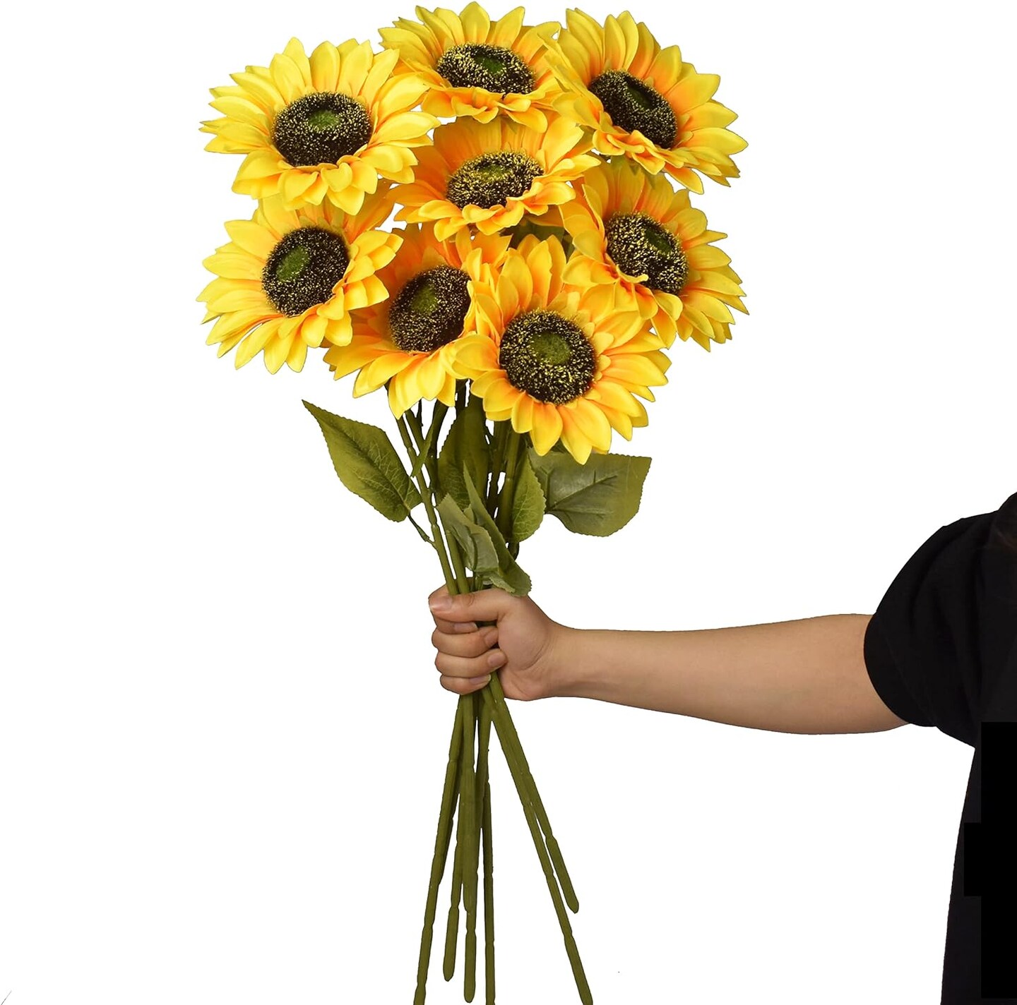 Summer Sunflowers &#x2013; 8pcs Large Faux Silk Flowers with Single Long Stems for Floral Arrangements, Centerpieces &#x26; Home Decor