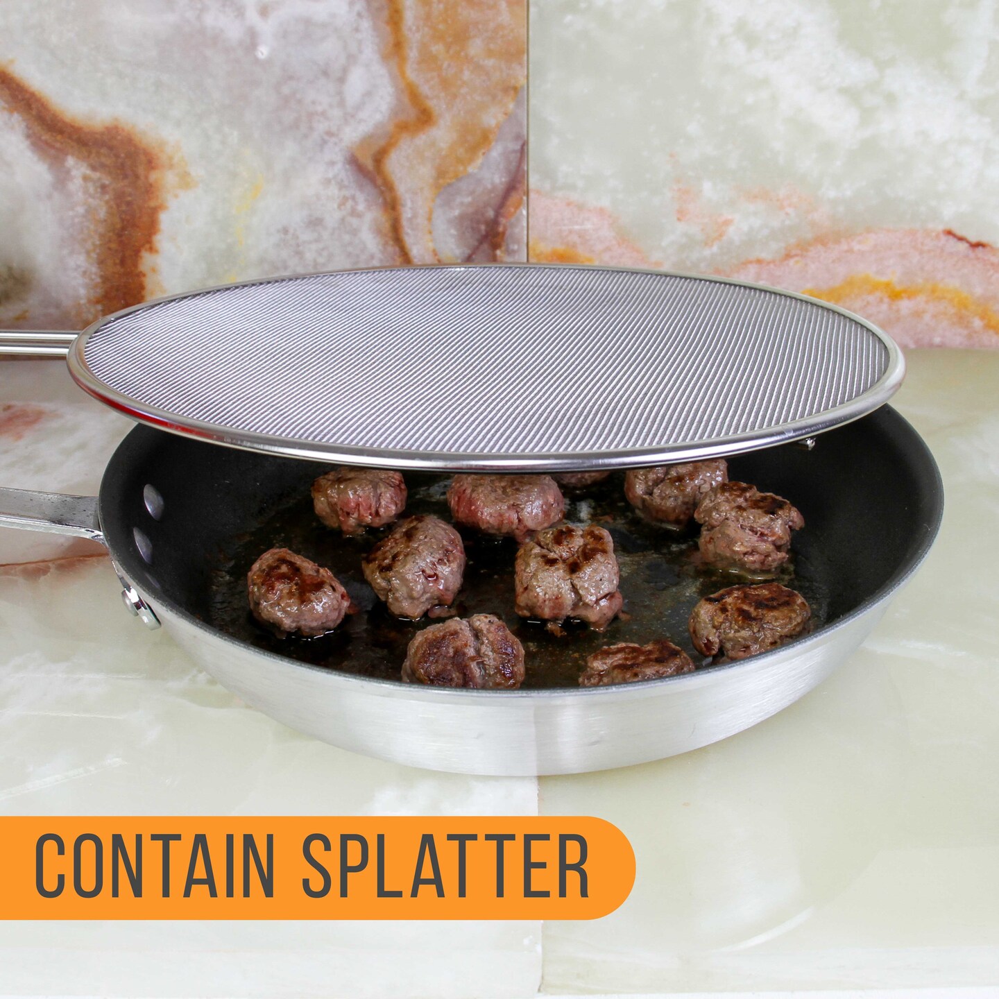 U.S. Kitchen Supply&#xAE; 13&#x22;, 11.5&#x22;, 9.5&#x22; Stainless Steel Fine Mesh Splatter Screen with Resting Feet Set - For Boiling Pots, Frying Pans - Grease Oil Guard, Safe Cooking Lid