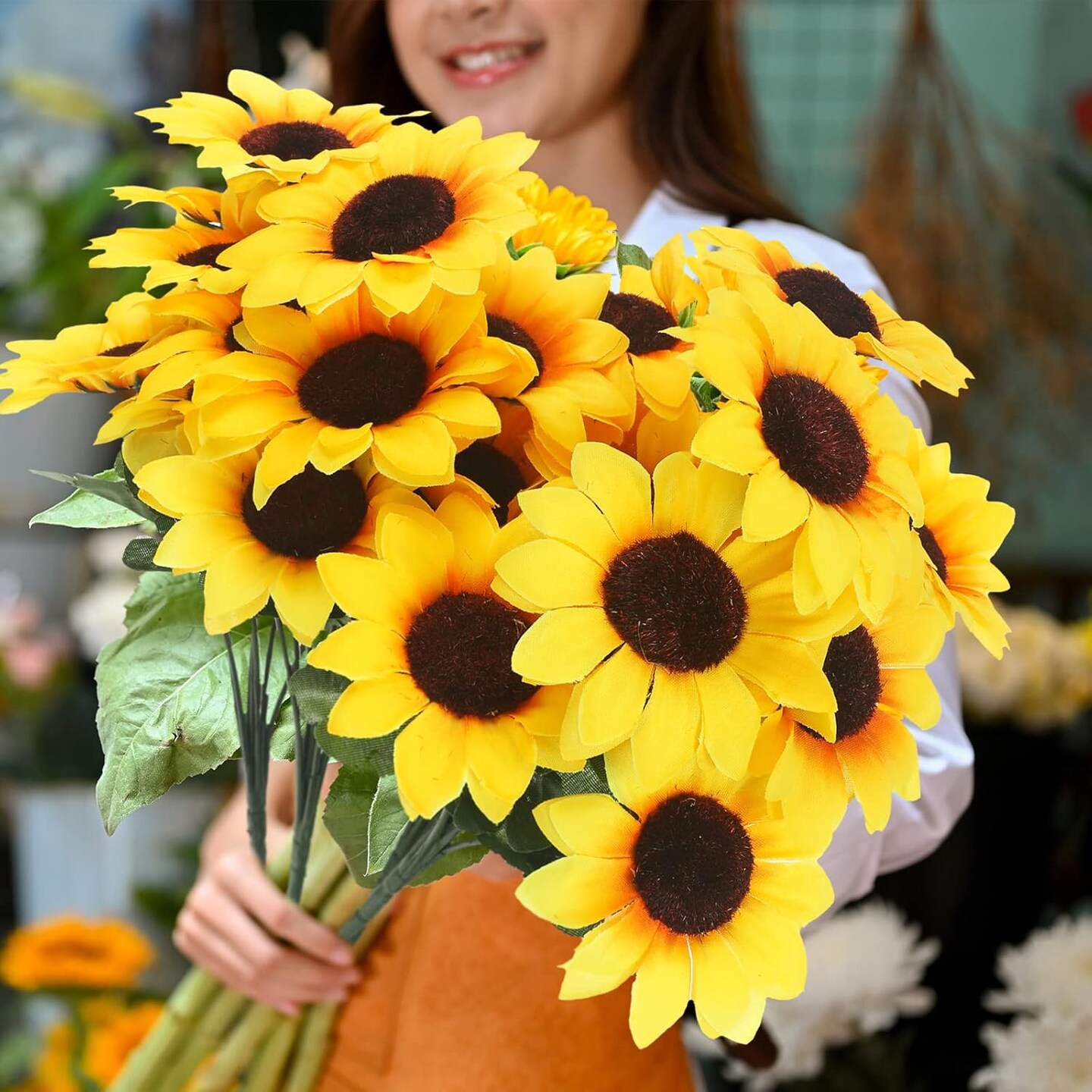 24 Bundles Summer Sunflower Floral Arrangements - UV Resistant Faux Yellow Flowers for Outdoor &#x26; Indoor Decor