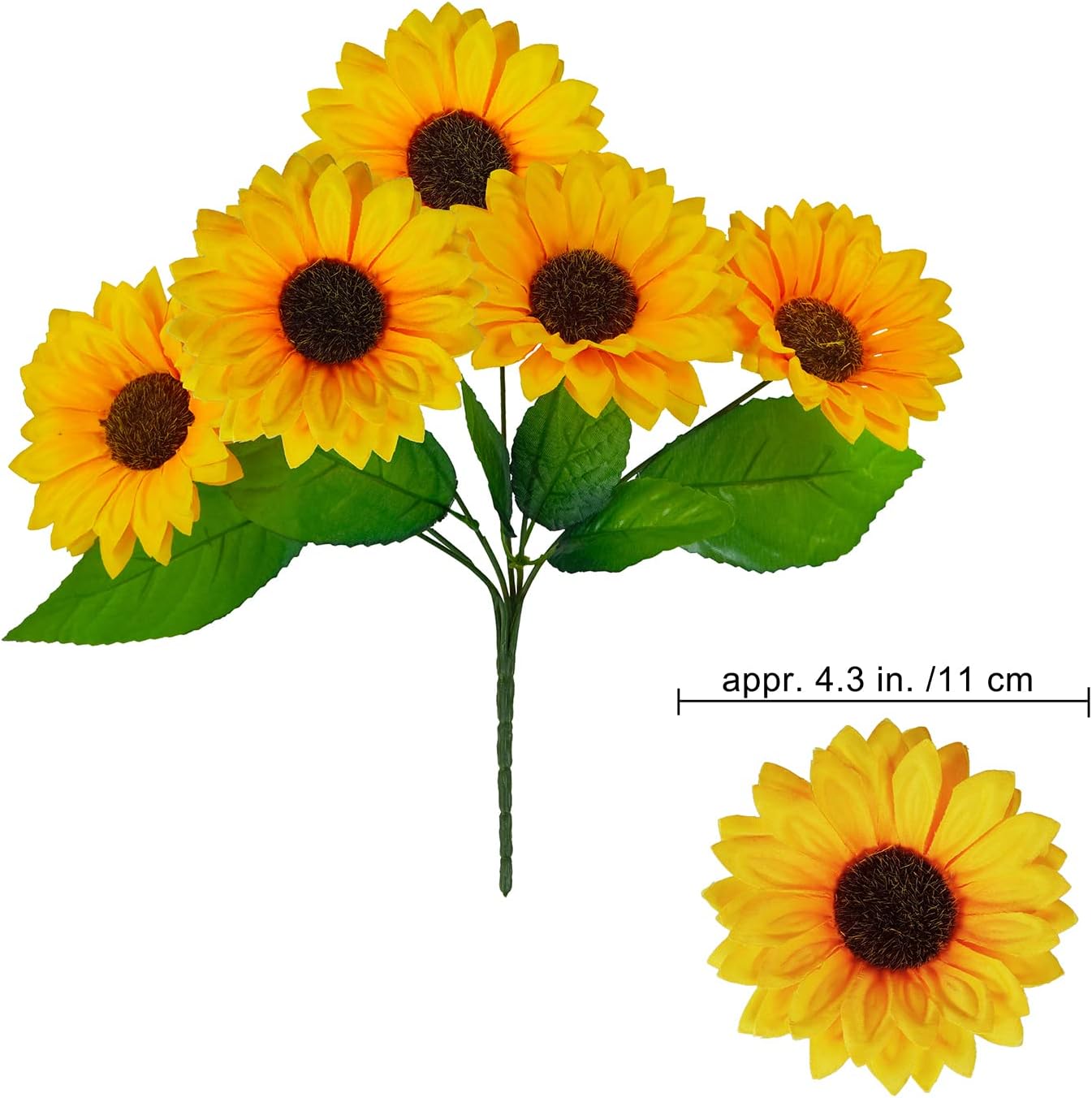 6 Pcs Summer Sunflower &#x2013; 11.8&#x22; Yellow Silk Artificial Flowers for Floral Arrangements, Vases &#x26; Outdoor Decor