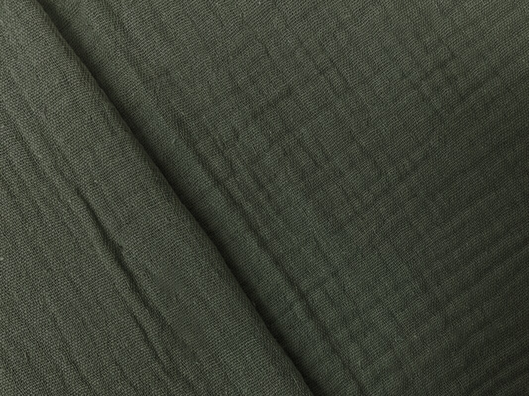 Olive Green Cotton Solid Double Gauze Reorderable Woven Fabric By the Yard