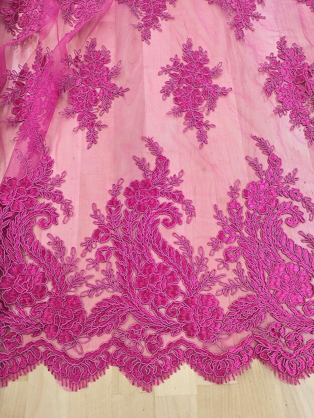 1 Yard Bridal Lace Mesh Corded Flower Embroidery Fabric 100 Percent Polyester 50/51 Inches Wide