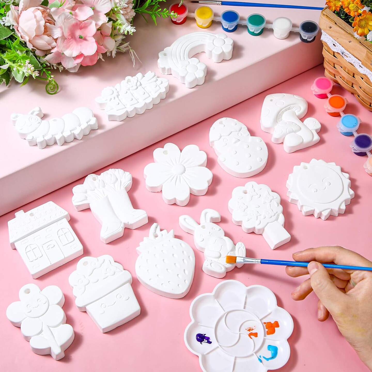 24 Sets Ceramics to Paint Kids Arts and Crafts Painting Kit (Spring)