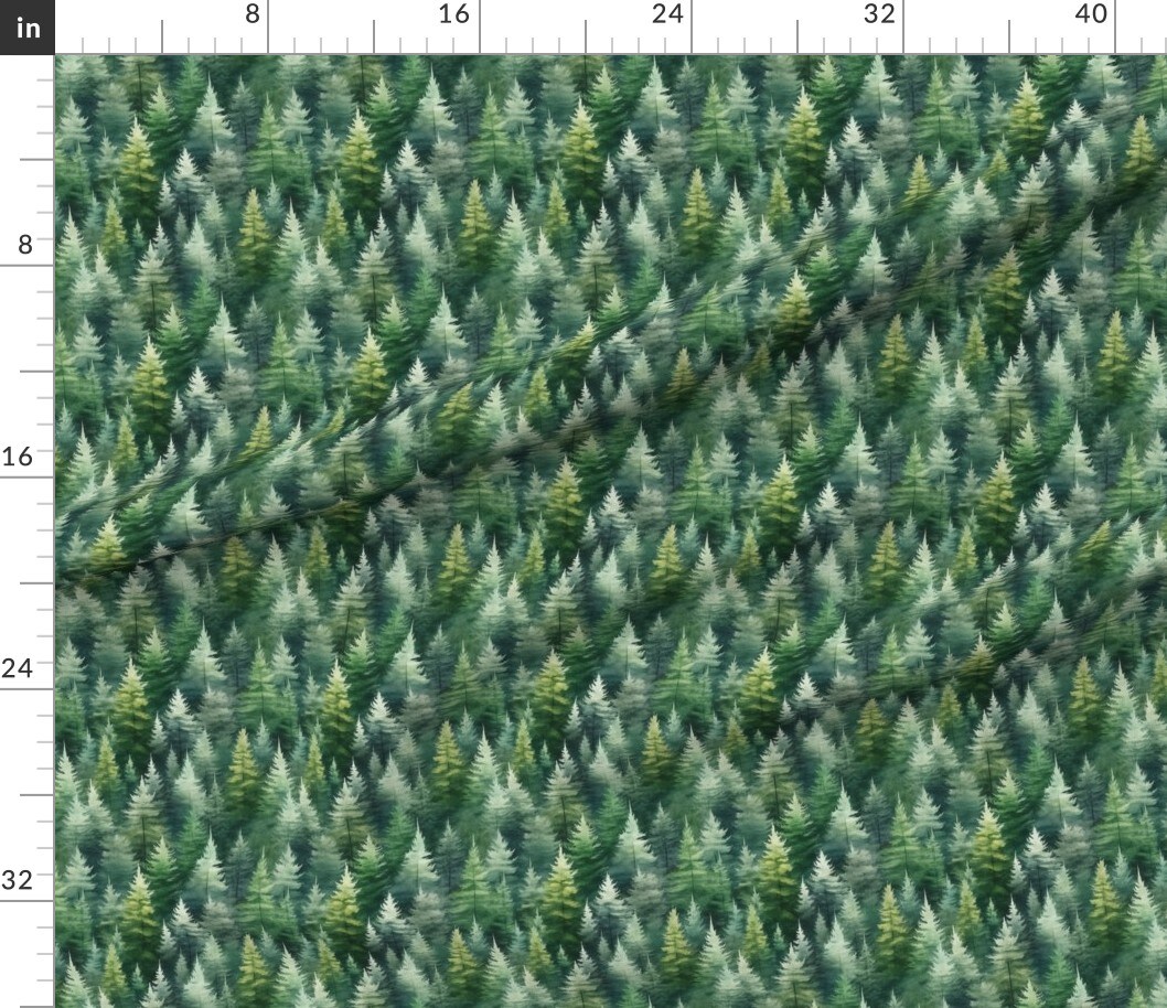 Woodland Outdoors Christmas Evergreen Pine Trees Mountains Rustic Lodge Nature Adventure Abstract Woods Hiking Camping Custom Printed Fabric by Spoonflower Various Fabrics by the Yard or Fat Quarter 15145775