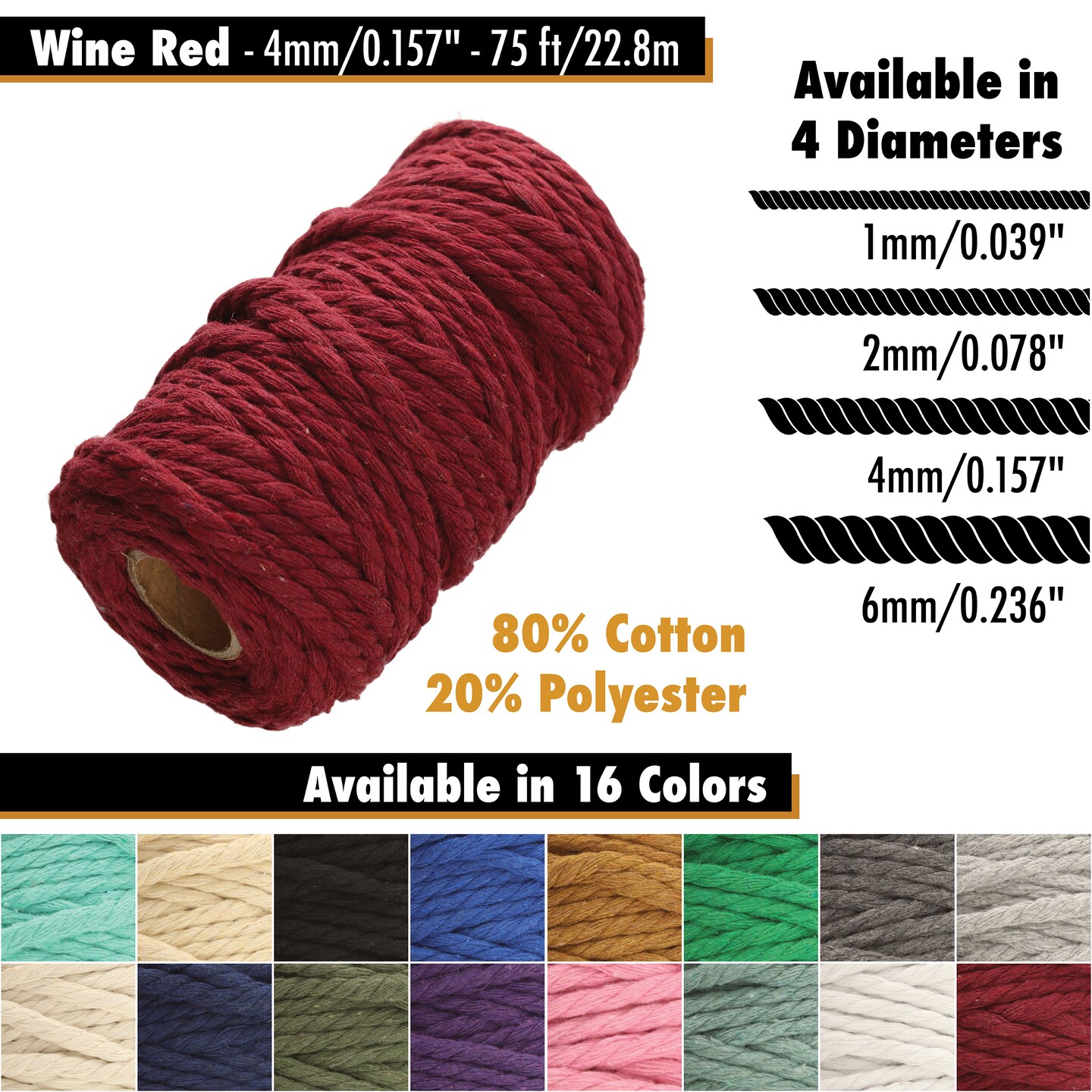 White Lion Macramé Cord – Cotton Rich Macrame Rope, 4 mm, 75 Feet, Yarn for Wall Decor, Crochet, Gift Wrapping, Wall Hanging, Plant Hangers, Handmade Crafts, Knitting