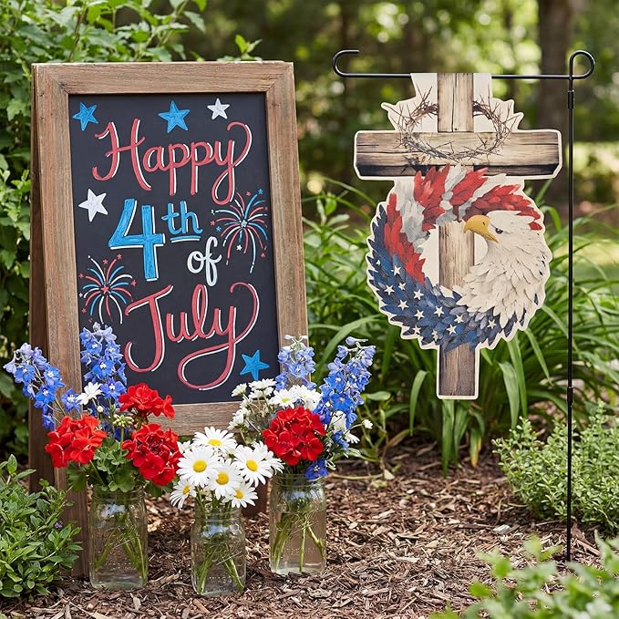 colorlife Patriotic Eagle Wreath Garden Flag 12x18, Double‑Sided Stars and Stripes Outdoor Flag for 4th of July, Memorial Day & Yard Decorations