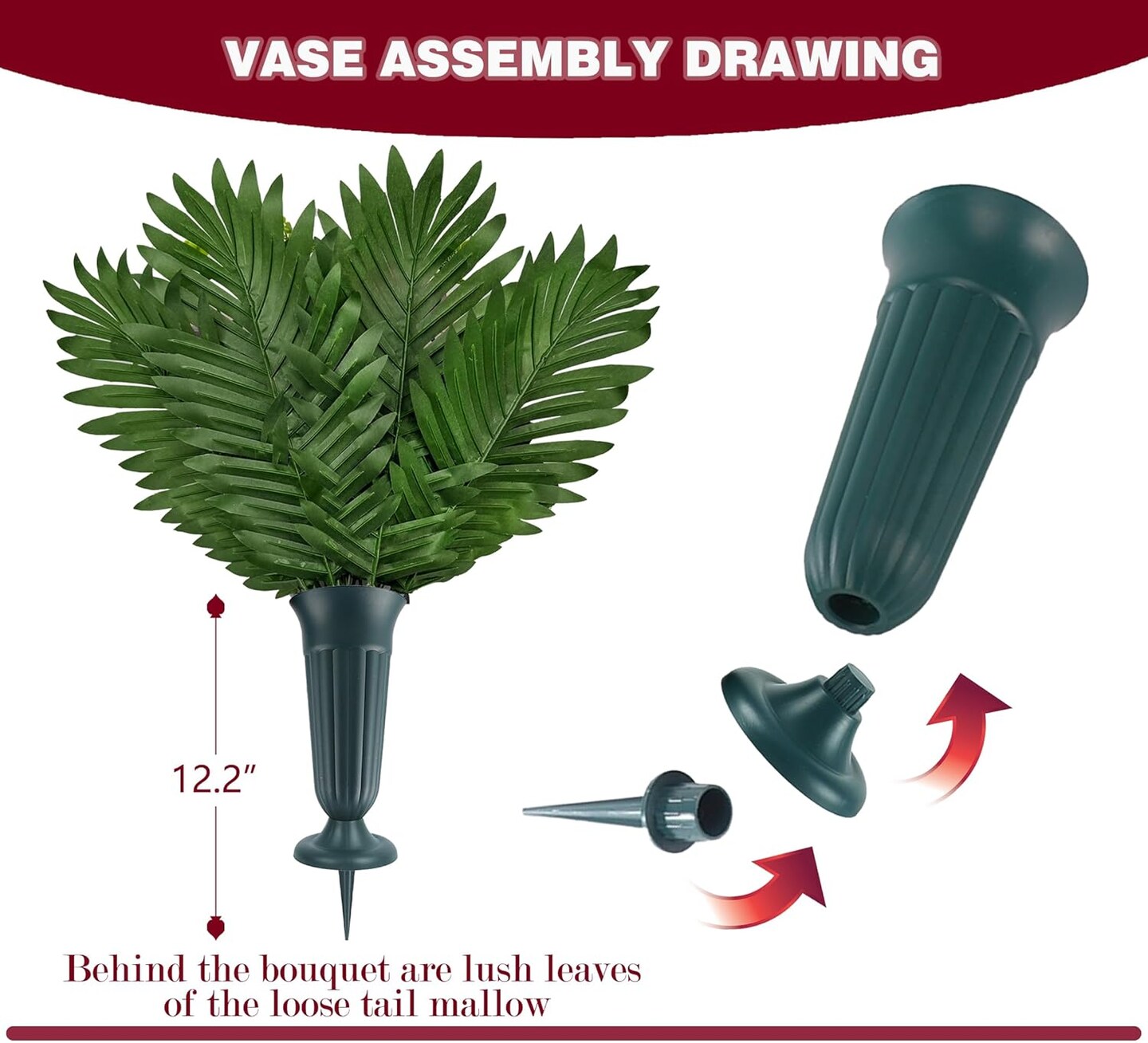 Artificial Cemetery Flowers for Grave Vase - Red Rose and Sunflower Memorial Bouquet with 2 Butterfly Accents - UV Resistant Gravesite Decorations for Outdoors - Headstone Flowers with Ground Spike Vase