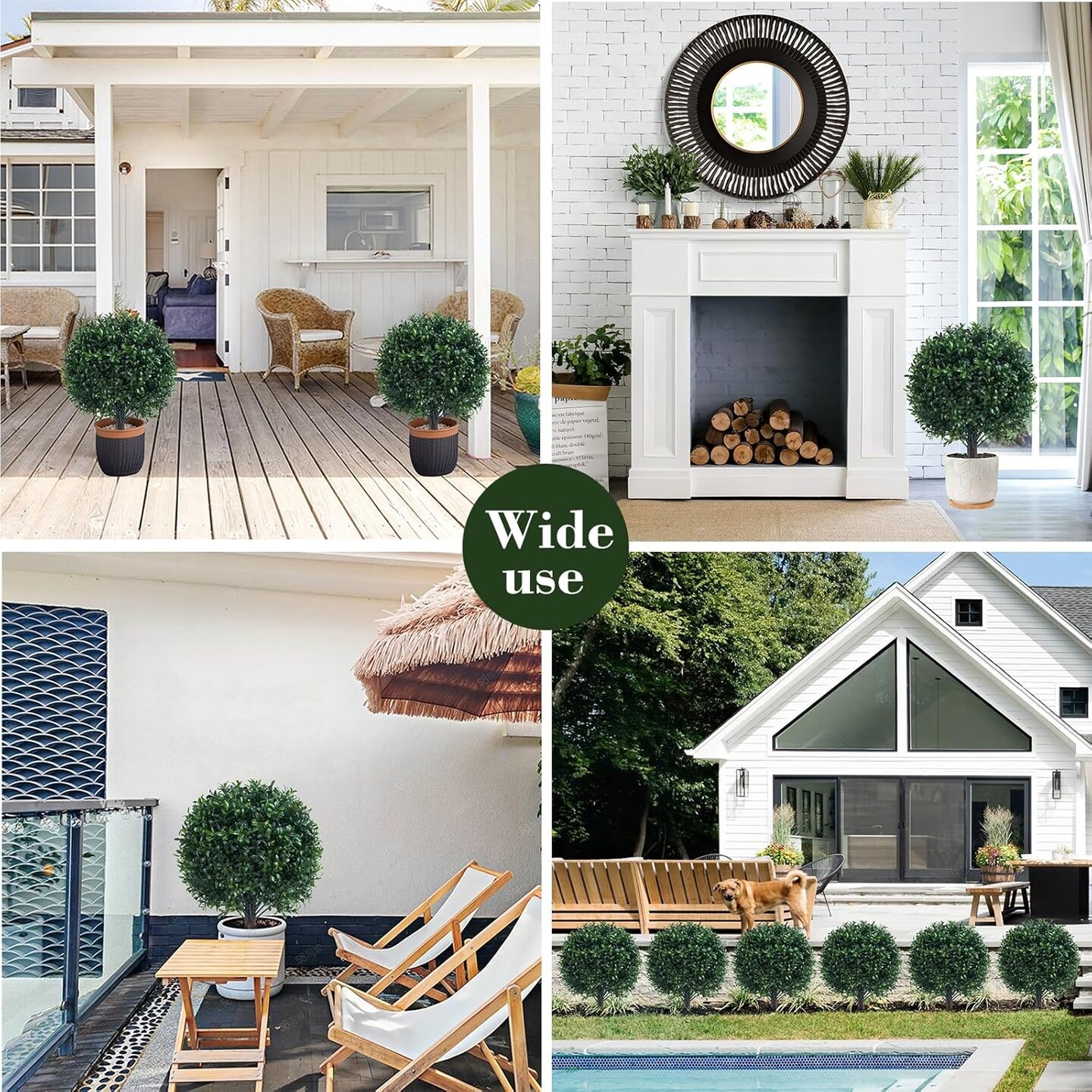 22&#x22; Artificial Boxwood Topiary Outdoor Plants with Spike, 2 Pack Faux Bushes UV Resistant Fake Shrubs for Front Porch D&#xE9;cor