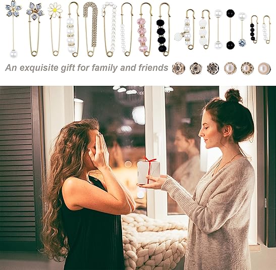 22 Pieces Retro Pearl Brooch Pins, Pant Waist Tightener Safety Pins for Sweater Shawl Cardigan Collar Dress Shirt Jeans, Fashion Decoration Accessories for Women Girls