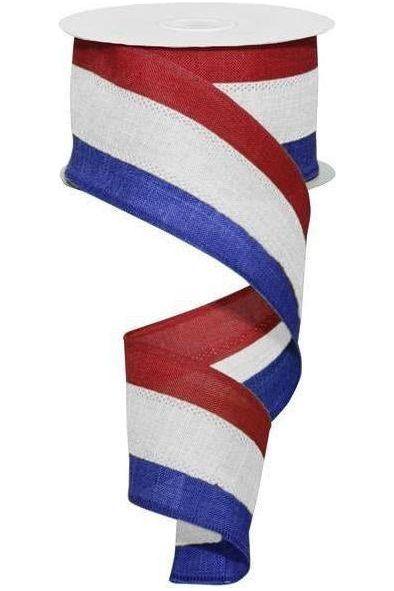 2.5&#x22; Faux Burlap Striped Ribbon: Red, White, Blue (10 Yards)