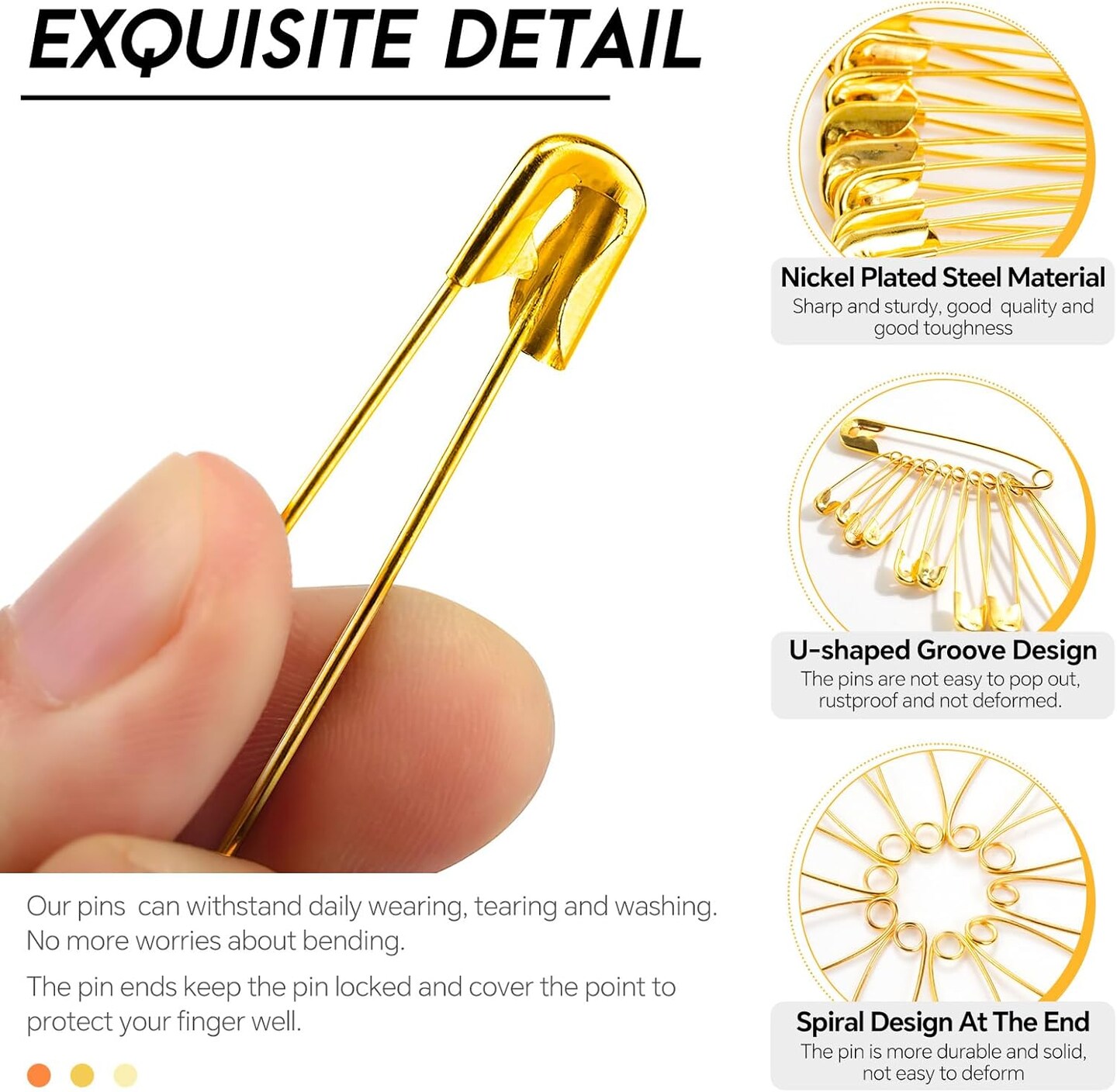 150Pcs Gold Safety Pins 3 Different Sizes, a Total of 300pcs DIY Colored Beads and 78pcs Letter Beads
