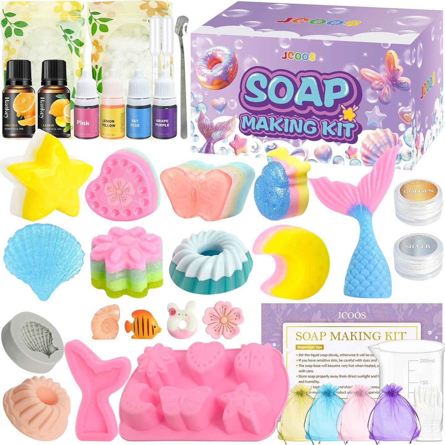 Soap Making Kit for Kids, Make Your Own Soap Kit Soap Making Kit Science Kits for Kids Age 8-12, 9 Soap Mold, Soap Base, Soap Scents Activities Girls Crafts Ages 6-8 4-8 Christmas Gifts for Kids 6 x 4 x 3 inches
