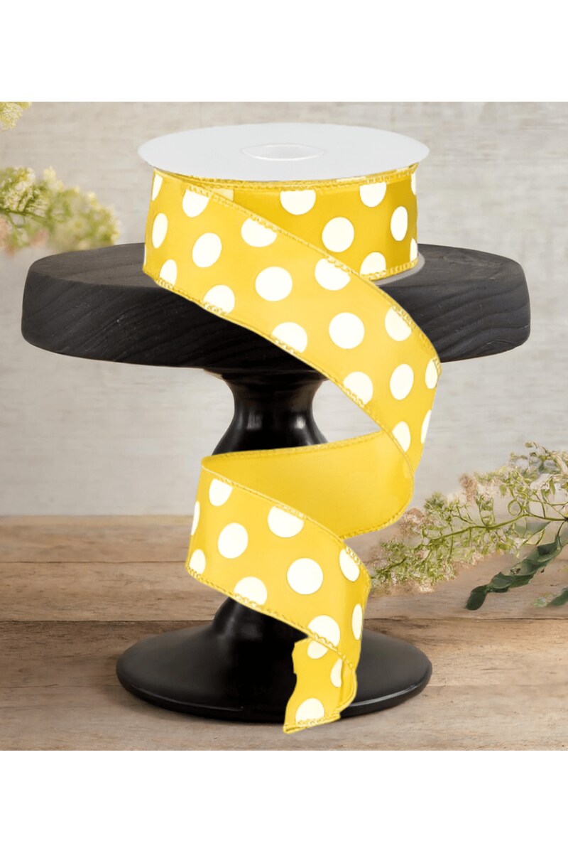1.5&#x22; Medium Polka Dot Ribbon: Yellow/White (10 Yards)