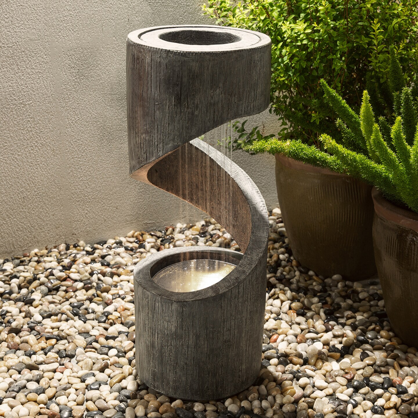 31.25&#x22; Spiral Shaped Outdoor Fountain with LED Light, Polyresin, Includes Pump, Multiple Colors