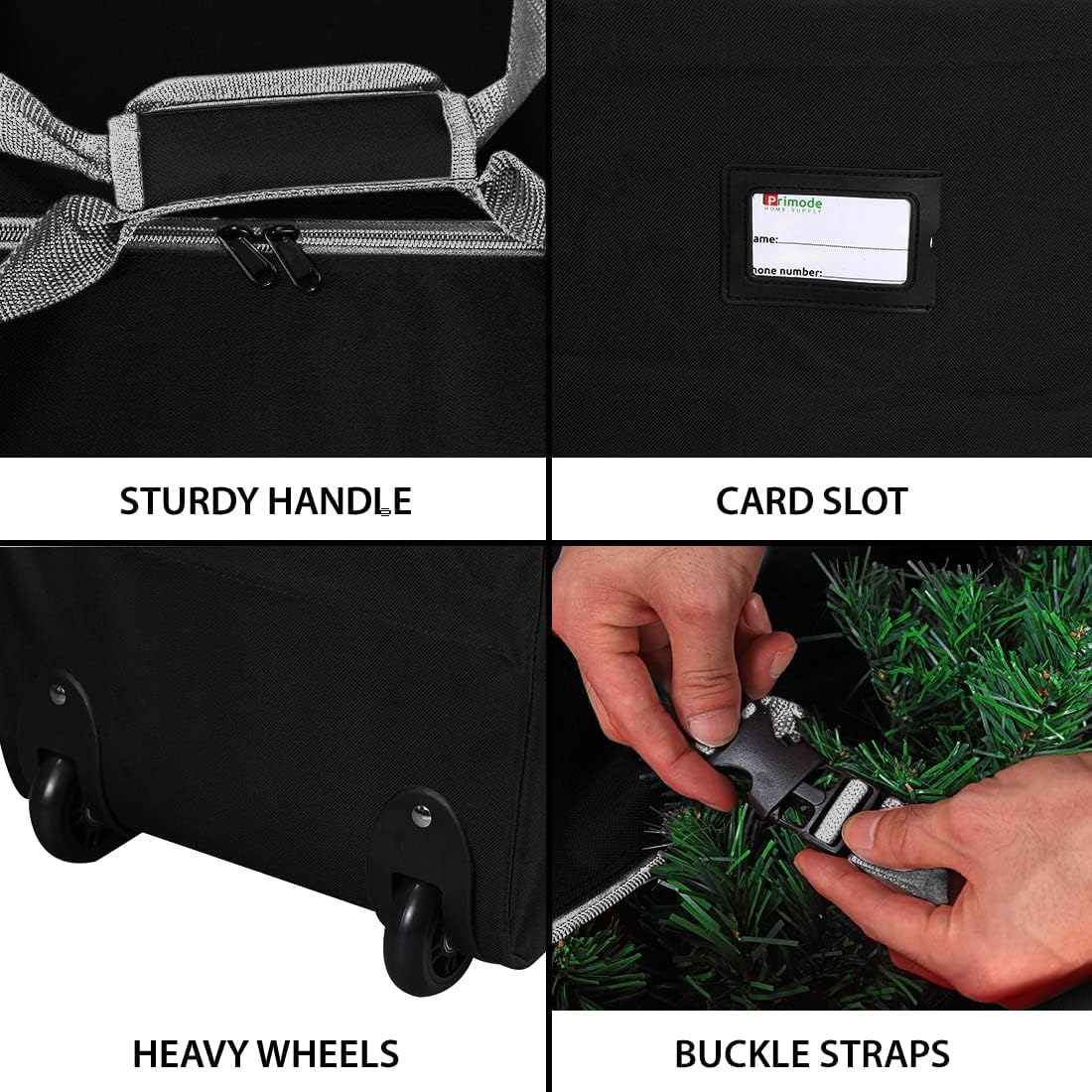 Rolling Christmas Tree Storage Bag, Fits Up to 7.5 Ft. Tall Disassembled Holiday Tree, 22&#x22; x 16&#x22; x 50&#x22;, Large Heavy Duty Xmas Storage Container with 2 Wheels &#x26; Handles, 600D Oxford (Black)