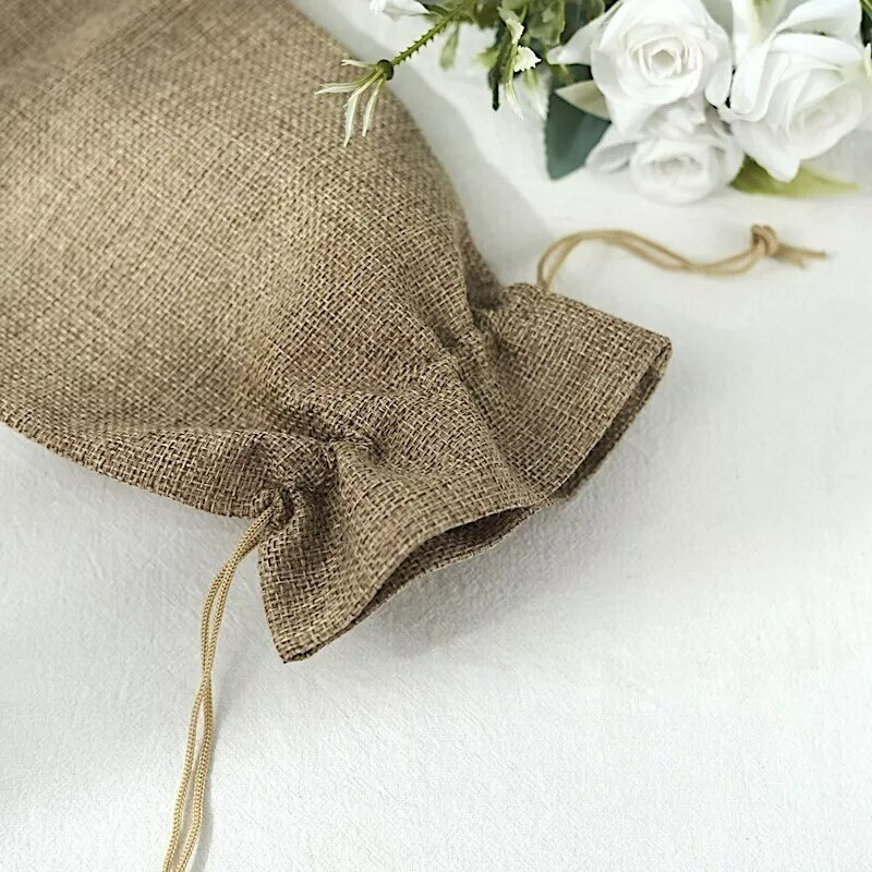 10 pcs 6&#x22;x14&#x22; Natural Faux Burlap Polyester Favor Bags Wedding Party Decorations