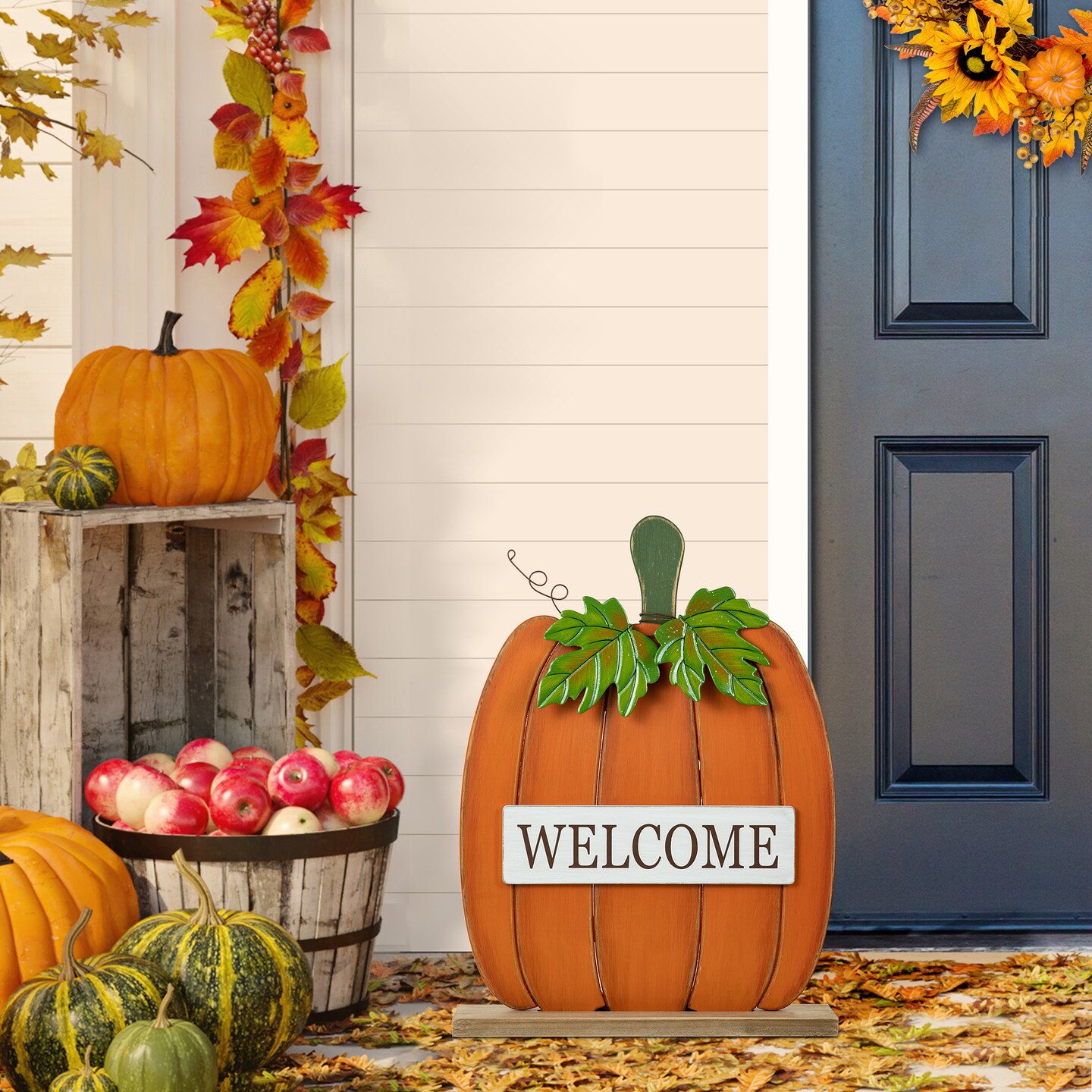 27&#x22;H Fall Wood/Metal &#x22;WELCOME&#x22; Pumpkin Porch Decor(KD)