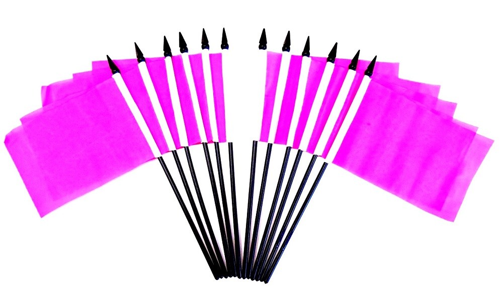 Pack of 12 Pink Mini Flags – 4"x6" Polyester Desk & Hand Waving Set