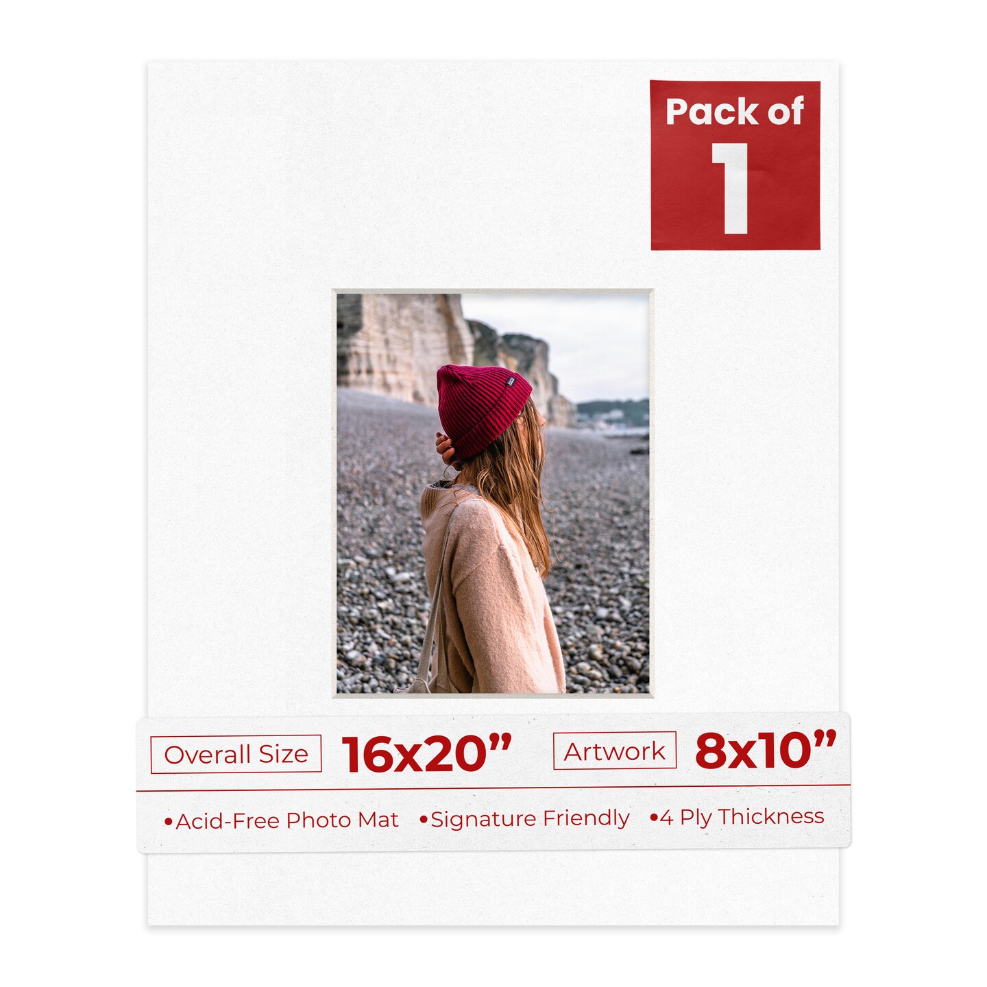 White with Black Core Mat Board for 16x20 Frames - Fits 8x10 Photos