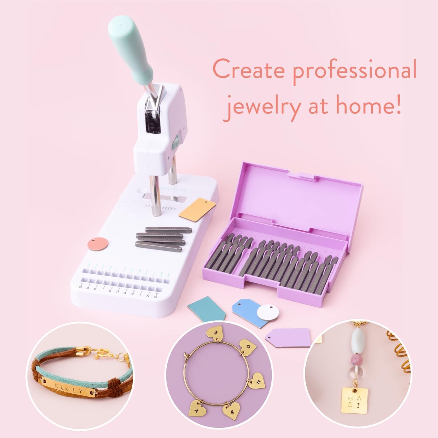 We R Makers, Jewelry Press Kit Machine, Includes 1 Jewelry Press, 34 Piece Metal Stamping Kit, and Alignment Stickers 60000214
