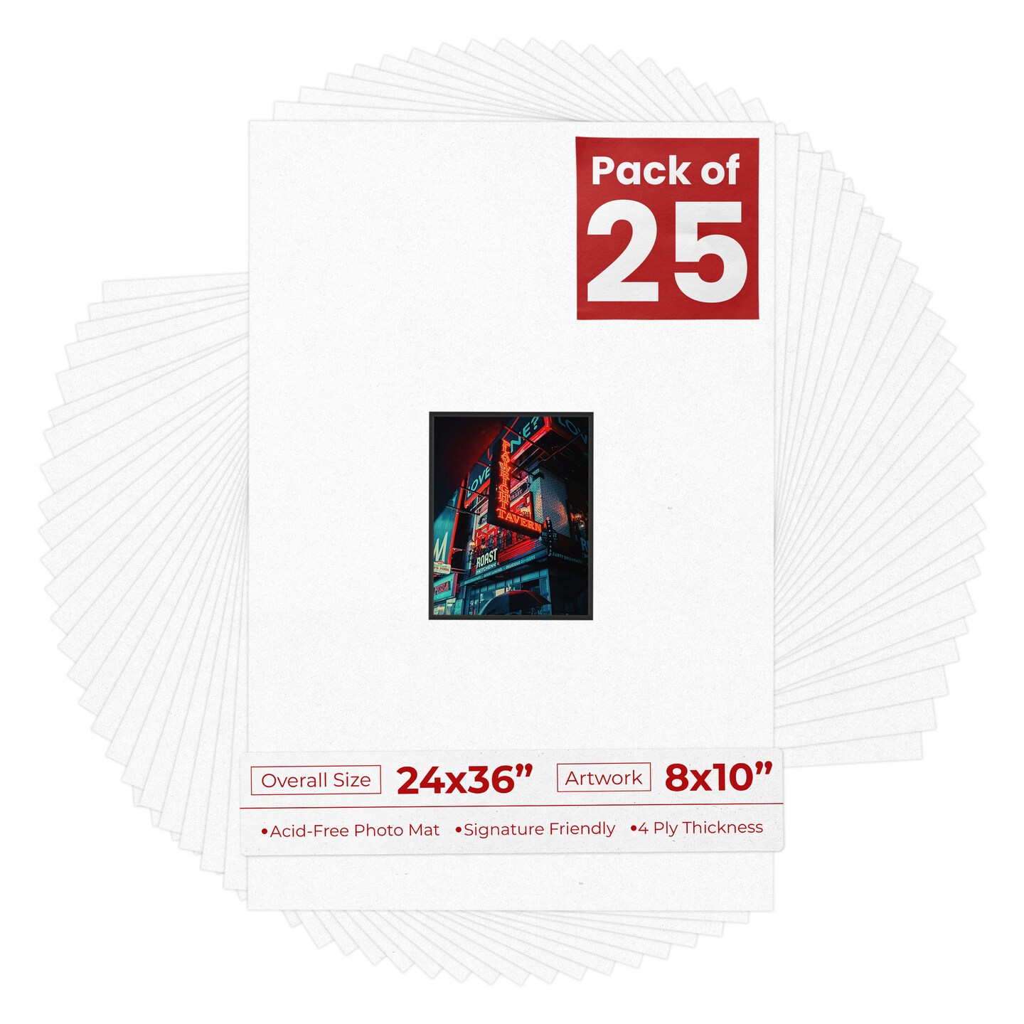 White with Black Core Mat Board for 24x36 Frames - Fits 8x10 Photos