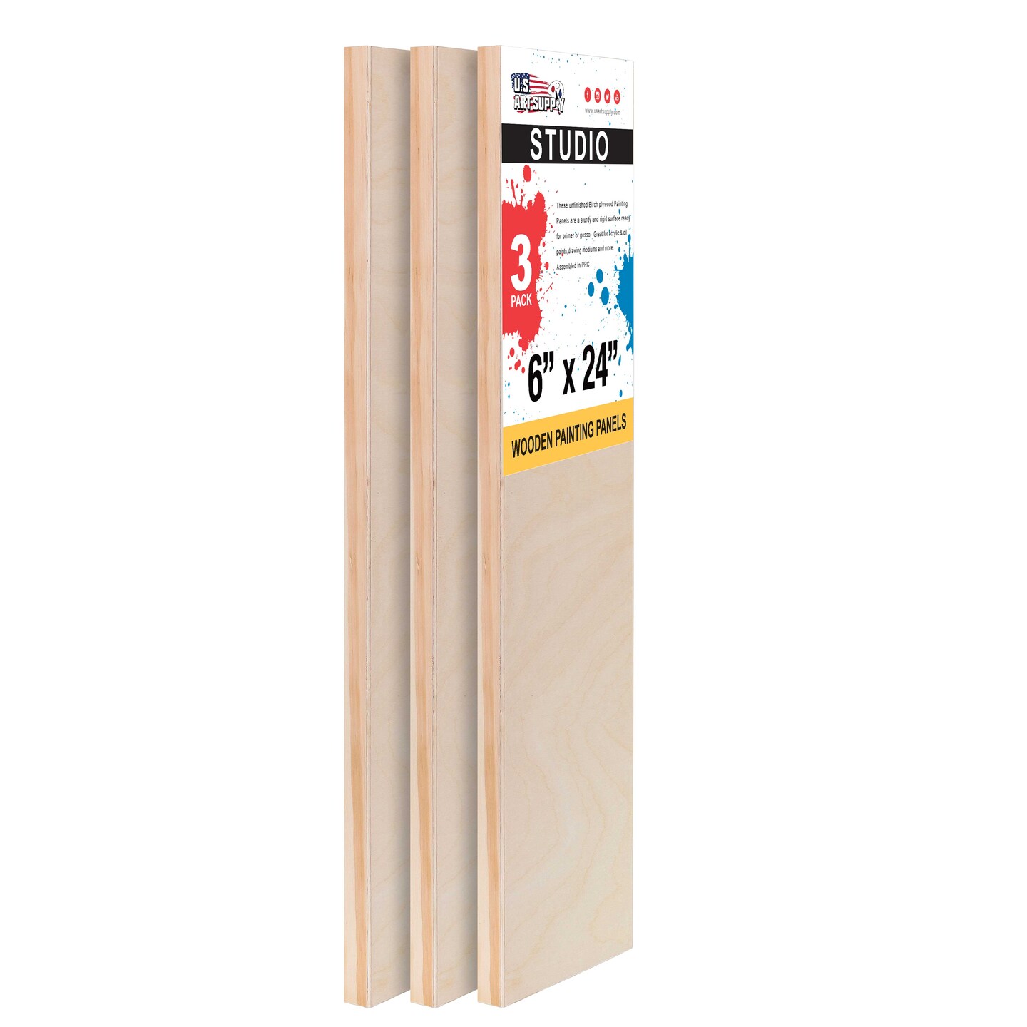 Unfinished Cradled Wood Panels for Painting, 3 Pack of 6x24 inch - Studio Birch Wooden Canvas Boards 3/4&#x22; Deep - Mixed-Media Craft, Acrylic, Oil, Encaustic, Paint Pouring Panel Board