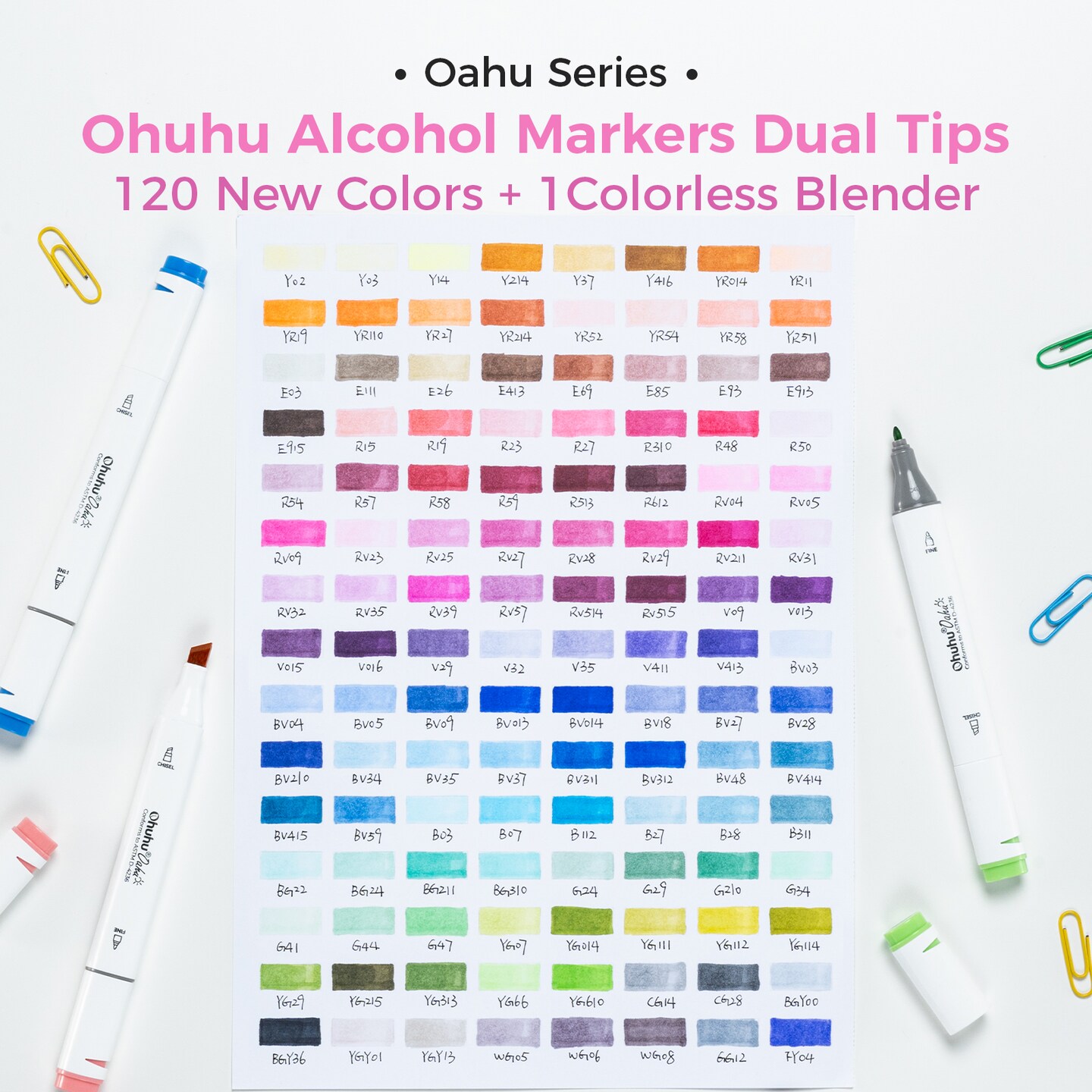 Ohuhu Alcohol Markers, 120-color Marker Set for Artists, Oahu Series, Double Tipped Alcohol Based Art Markers for Adults Coloring Sketching Illustration, Marker Case, Fine &#x26; Chisel