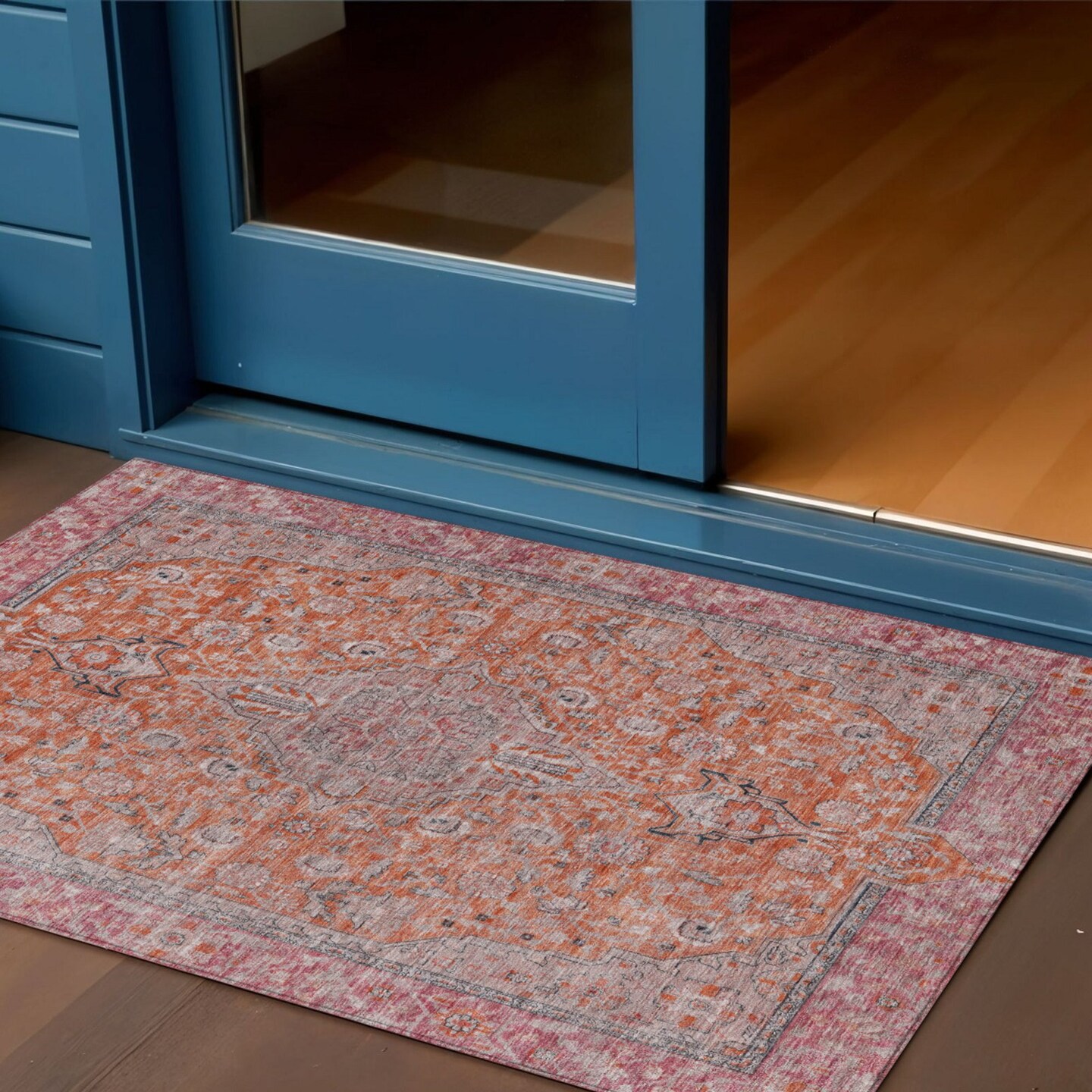 Edge Collections - 3' x 5' - Orange - Decorative Medallion Area Rug for Indoor and Outdoor Use - 1 Piece