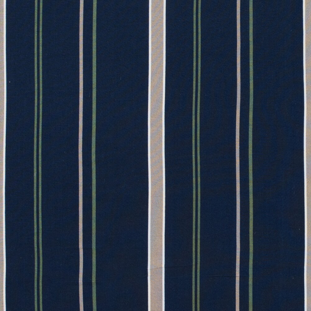 1 Yard Navy Beige Green Striped Rayon Batiste Fabric Soft Lightweight 58 inch Width