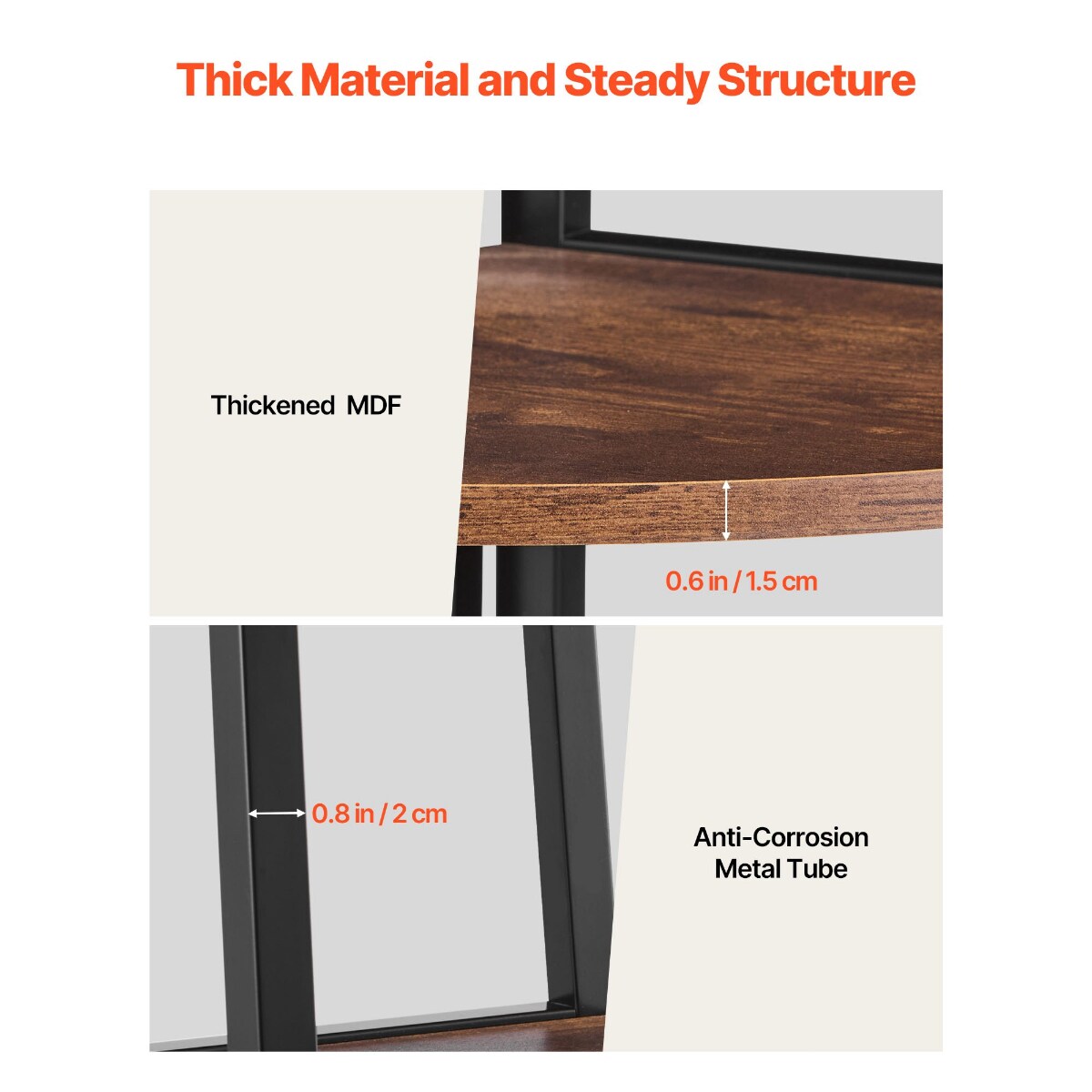 Trapezoidal Corner Bookshelf 5-Tier Storage with Metal Frame and MDF Shelves for Home Office