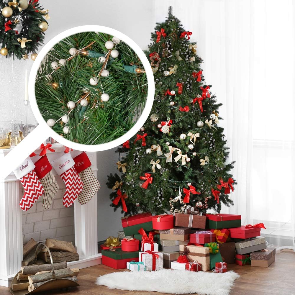 17&#x22; White Holly Berry Stems - Set of 48, 35 Realistic Berries, Ideal Christmas Picks for Wreaths, Trees &#x26; Garlands - Holiday D&#xE9;cor Accent, Floral Home by Artificial Flowers