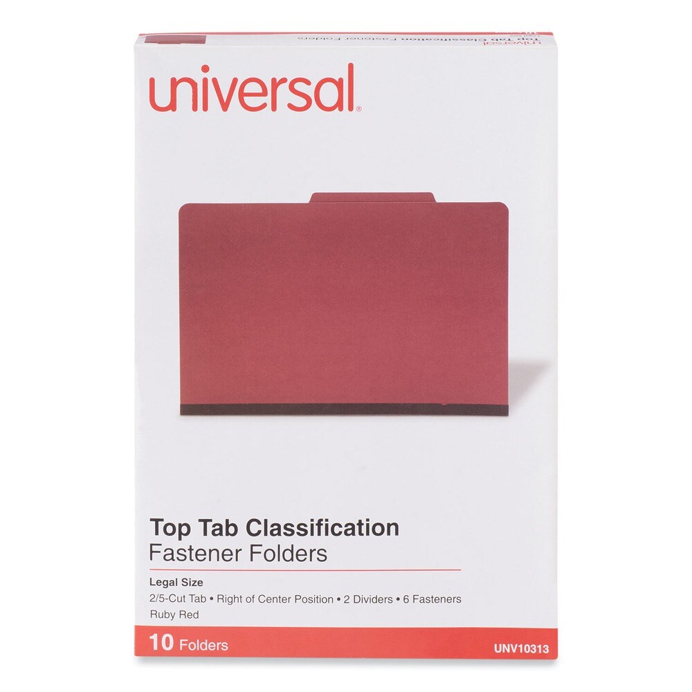 Universal Six-Section Pressboard Classification Folders - Legal Ruby Red (10/Box)