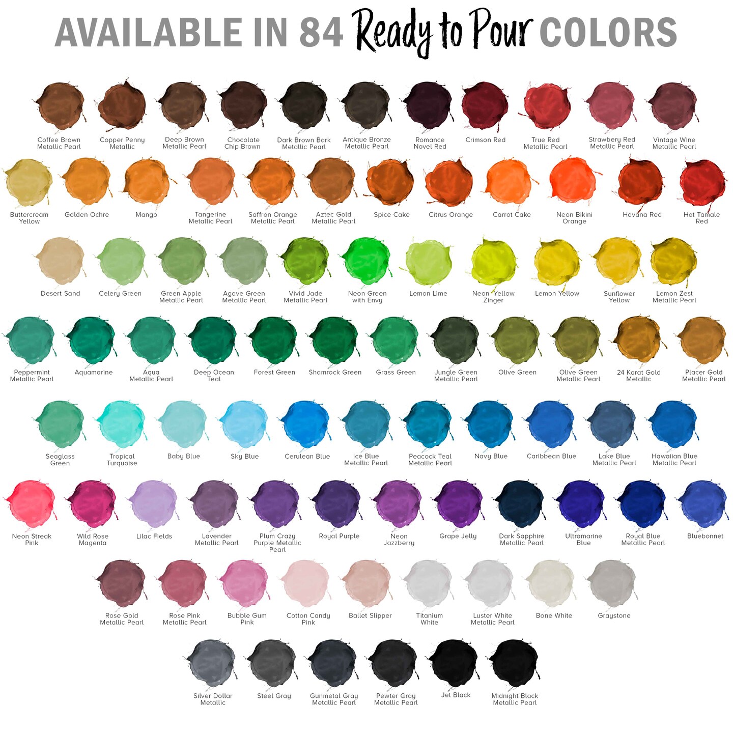 84 Color Metallic Ready to Pour Acrylic Pouring Paint Set, 2oz Bottles, Acrylic Paint Pour Supplies - Silicone Oil &#x26; Gloss Medium, Premium Pre-Mixed High Flow 8-Ounce Bottles