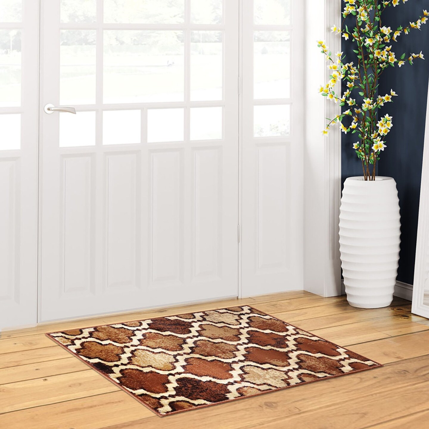 Edge Collections - 2' X 3' - Brown - Distressed Quatrefoil Pattern Area Rug for Cozy, Inviting Spaces - 1 Piece