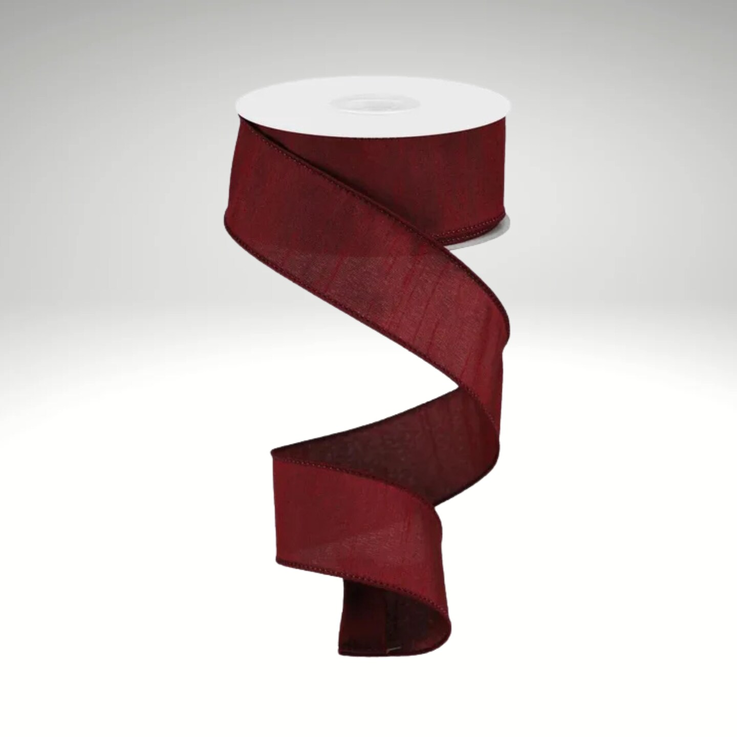 1.5&#x22;x10yd Burgundy Faux Dupioni Wired Ribbon &#x2013; Elegant Red Ribbon for Wreaths &#x26; Bows-RD110405