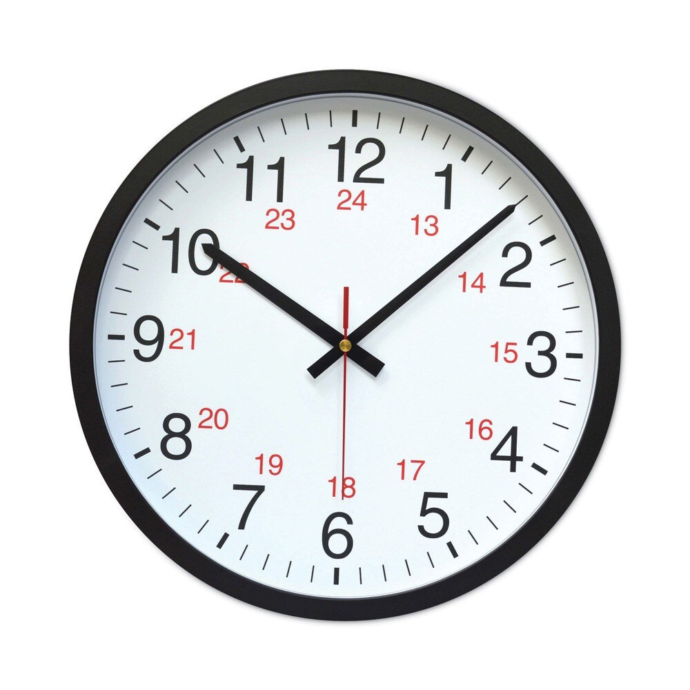 Universal 12.63 in. Diameter 24-Hour Round Wall Clock Black Case