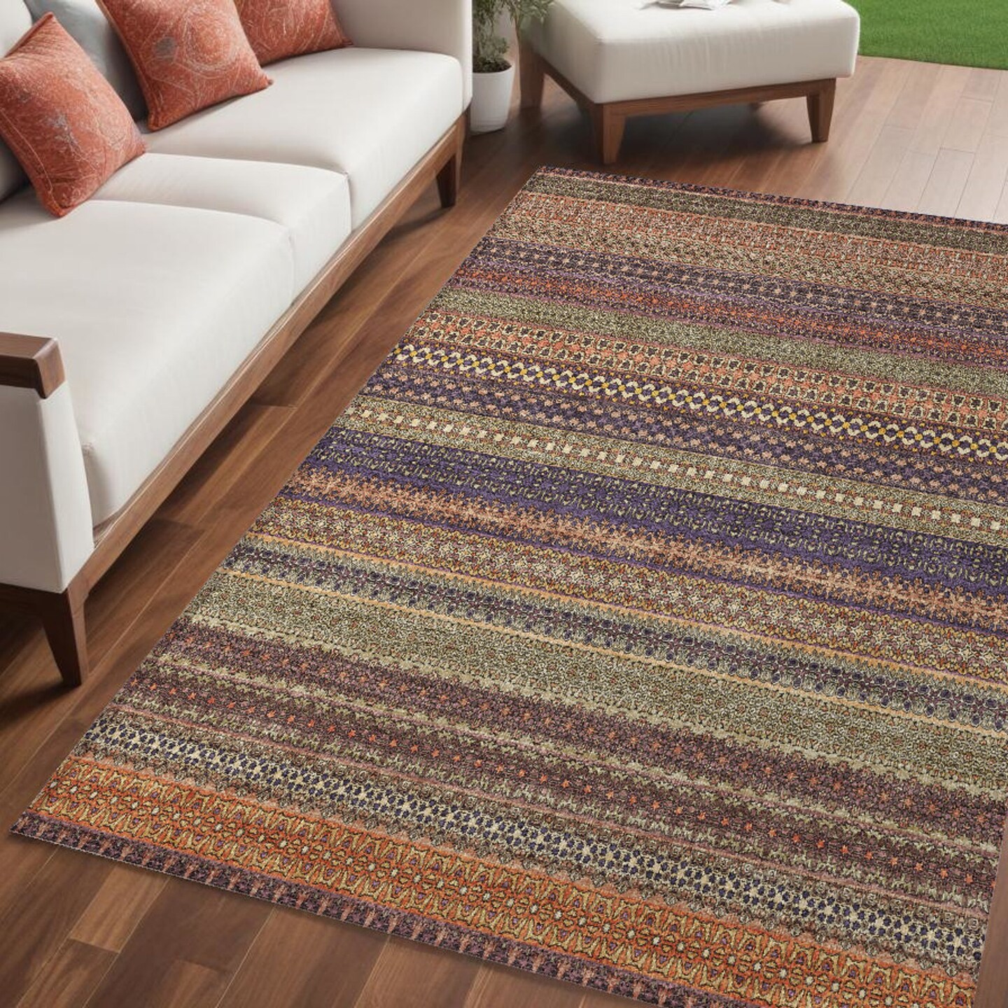 Edge Collections - 5' x 8' - Orange - Area Rug Washable Striped Indoor and Outdoor Use - 1 Piece