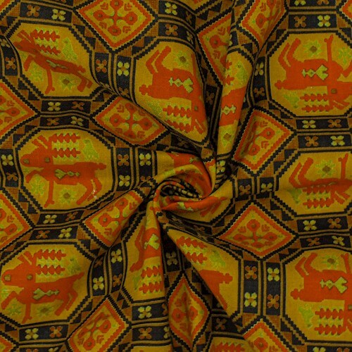 Orange/Multi Vintage 1950s Reindeer Print Shirting Fabric By the Yard