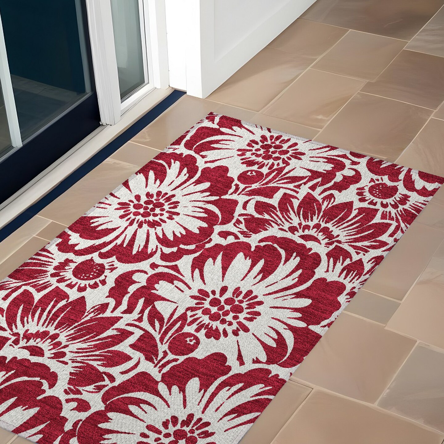 Edge Collections - 2&#x27; x 3&#x27; - Red - Floral Indoor Outdoor Area Rug for Home Warmth - 1 Piece