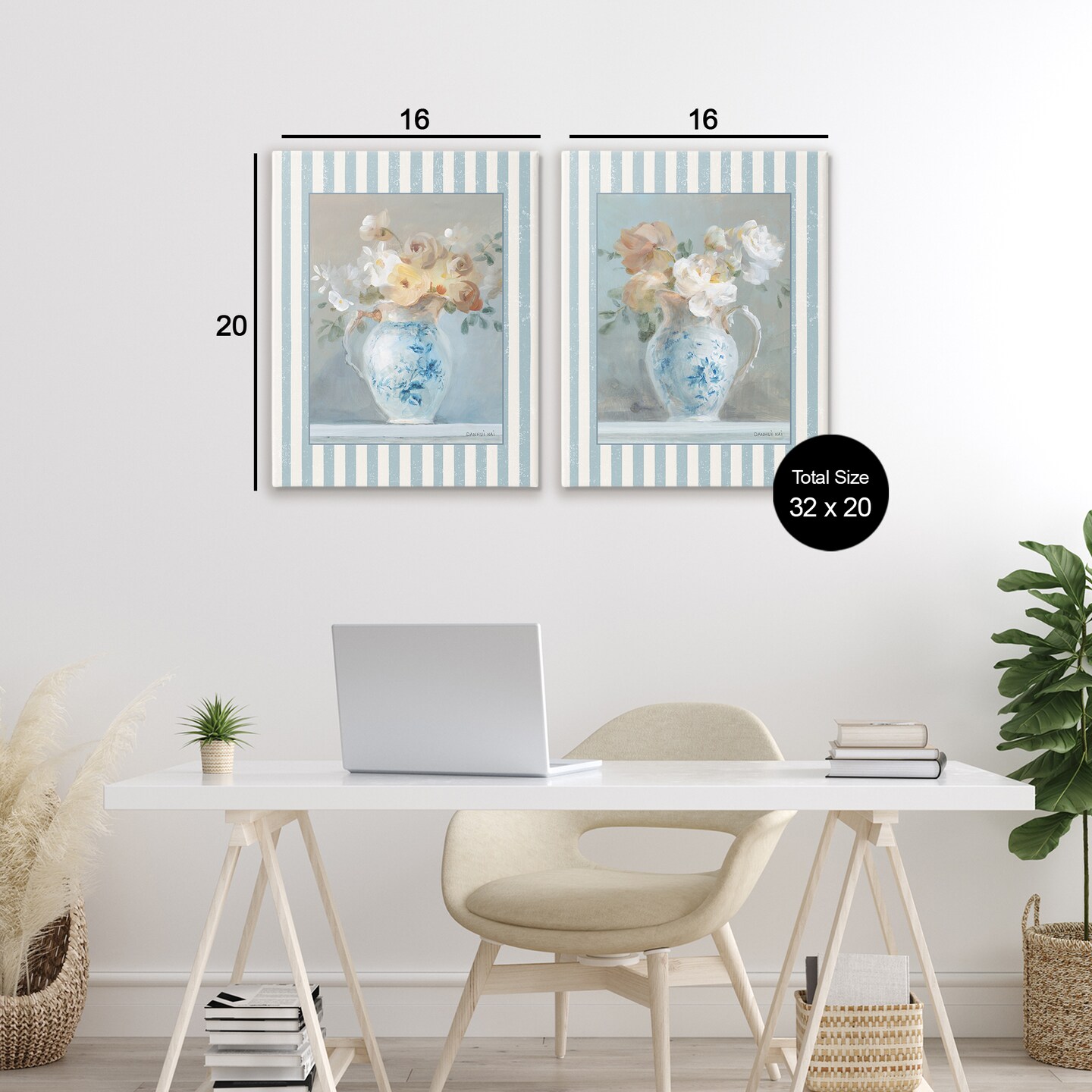 Stupell Industries Heirloom Bouquet on Stripes 2 Piece Canvas Wall Art Set, design by Danhui Nai