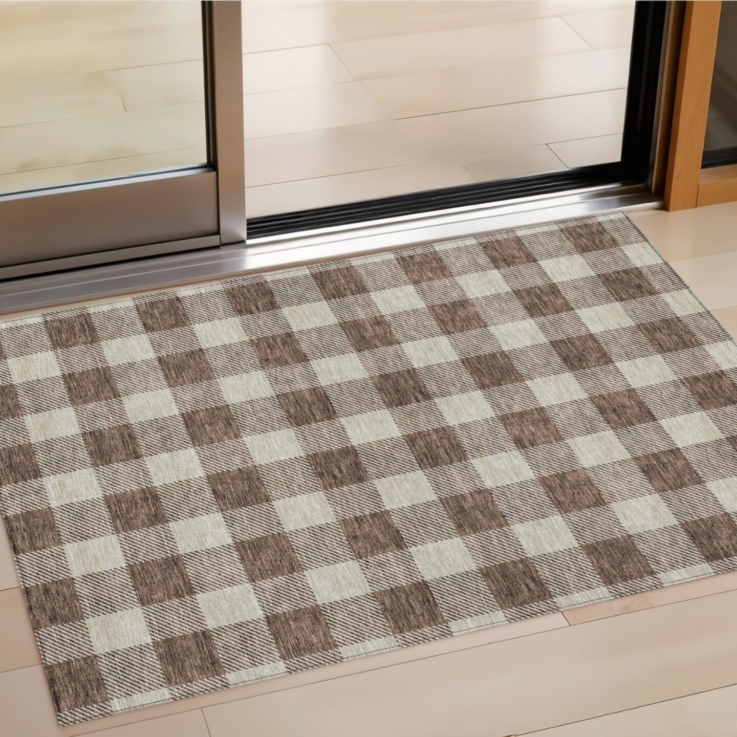 Edge Collections - 3' x 5' - Brown - Versatile Plaid Area Rug for Indoor and Outdoor Use - 1 Piece