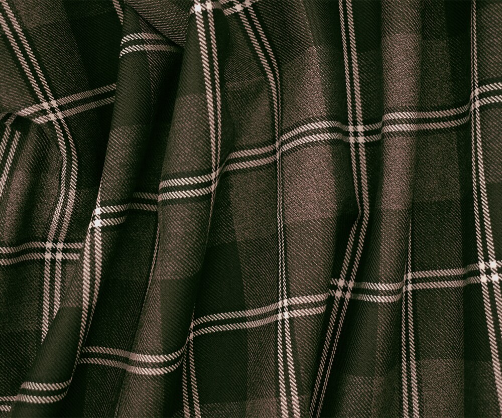 Brown-Black-White Wool Poly Plaid Woven Twill Suiting Fabric By the Yard