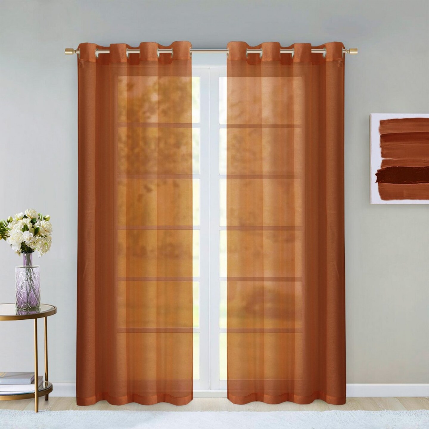 Edge Collections - Orange - Elegant Modern Semi-Sheer Window Panels - 2 Piece