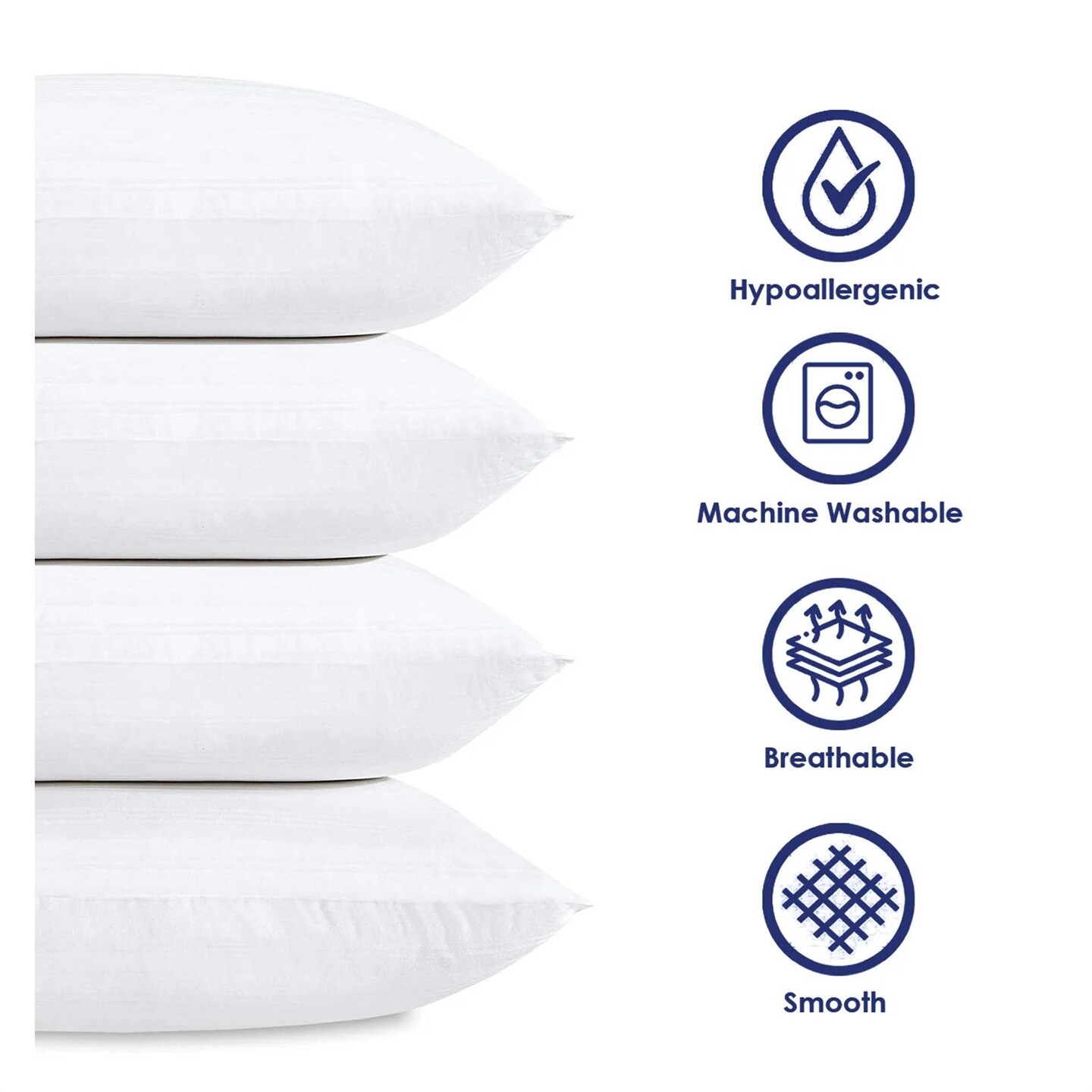 Set of 4 Medium Support Down Alternative Bed Pillows with Removable Cover and Pillowcase