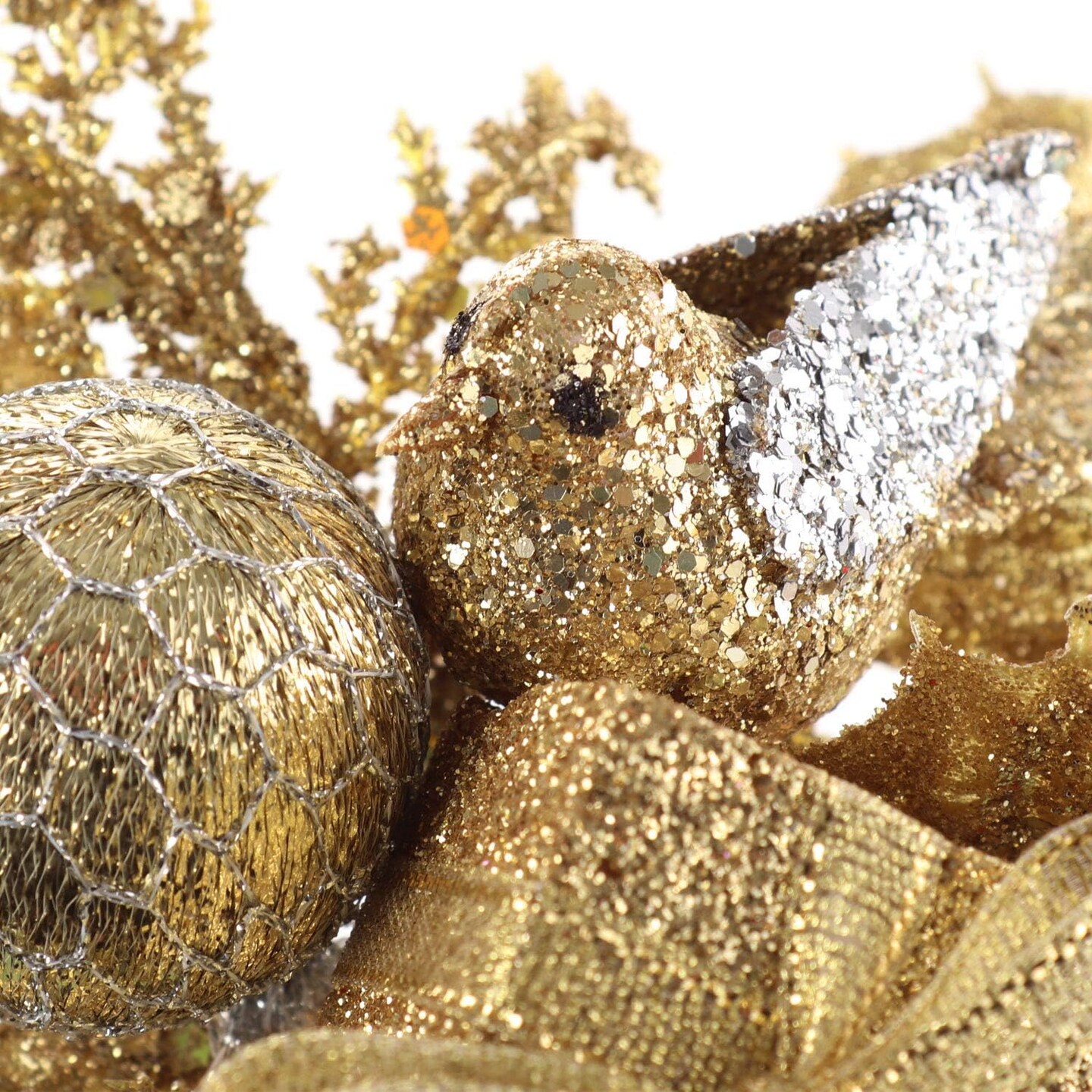 Set of 24 Christmas Gold Glitter Picks with Dove, Gift Box &#x26; Ornament Ball - Elegant Tree &#x26; Wreath Decor - Holiday Season - 2024 Christmas Collection, Floral Home by Artificial Flowers