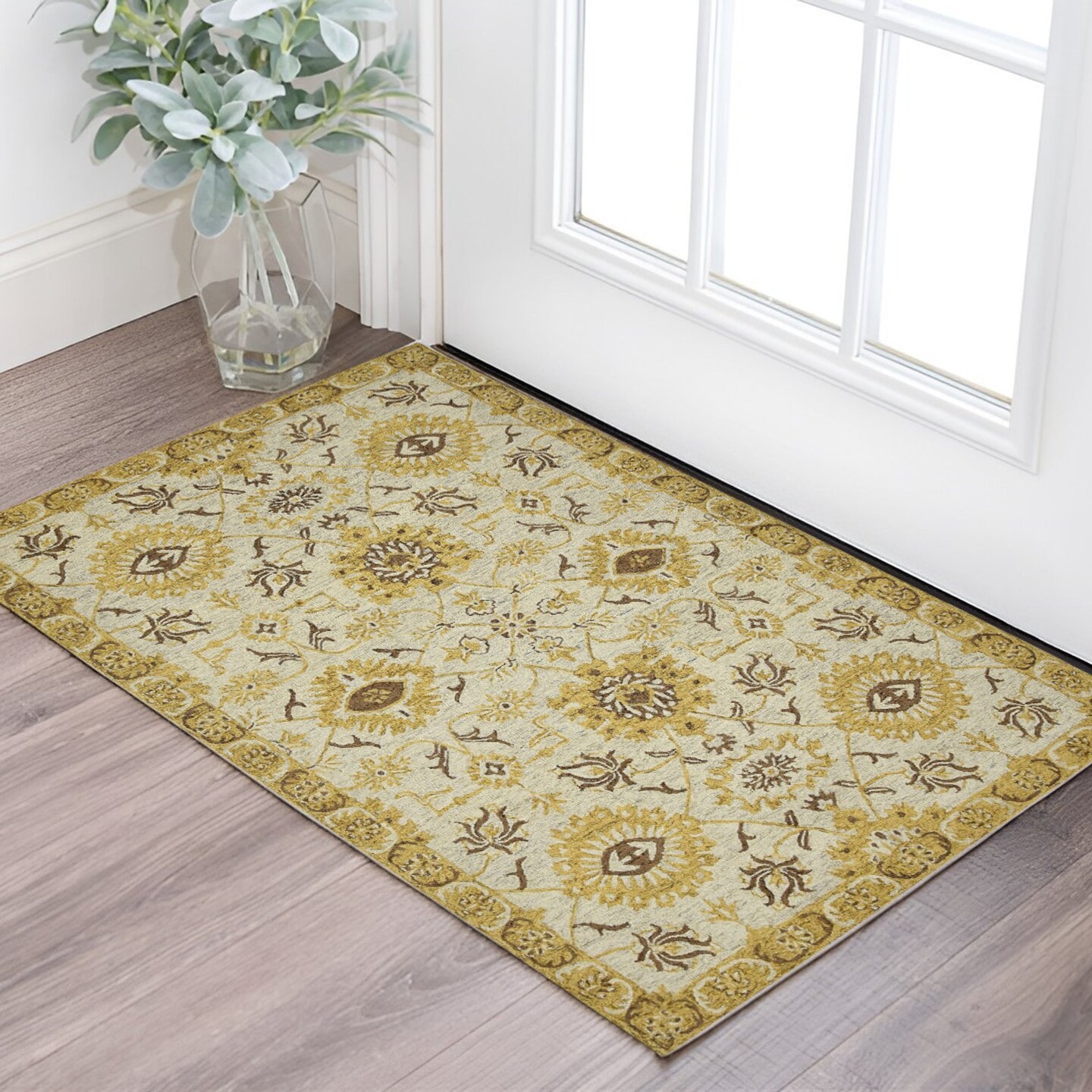 Edge Collections - 2' X 3' - Gold - Artisan Floral Medallion Area Rug ...